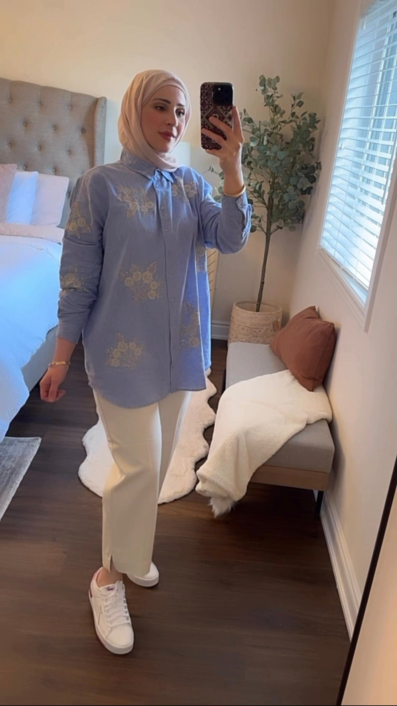 Blue Buttoned Shirt with Embroidry front & Back image 7