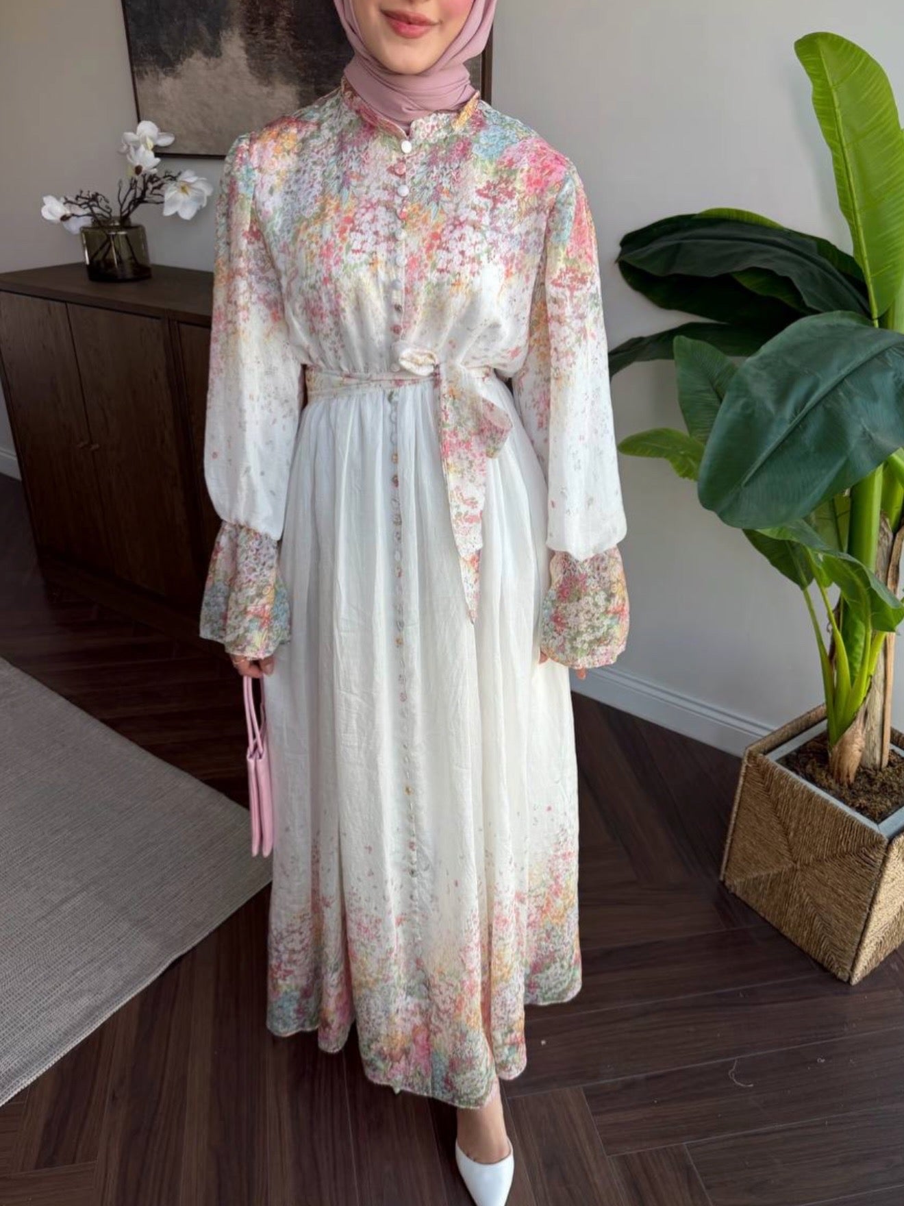 Garden Romance Button-Down Modest Maxi