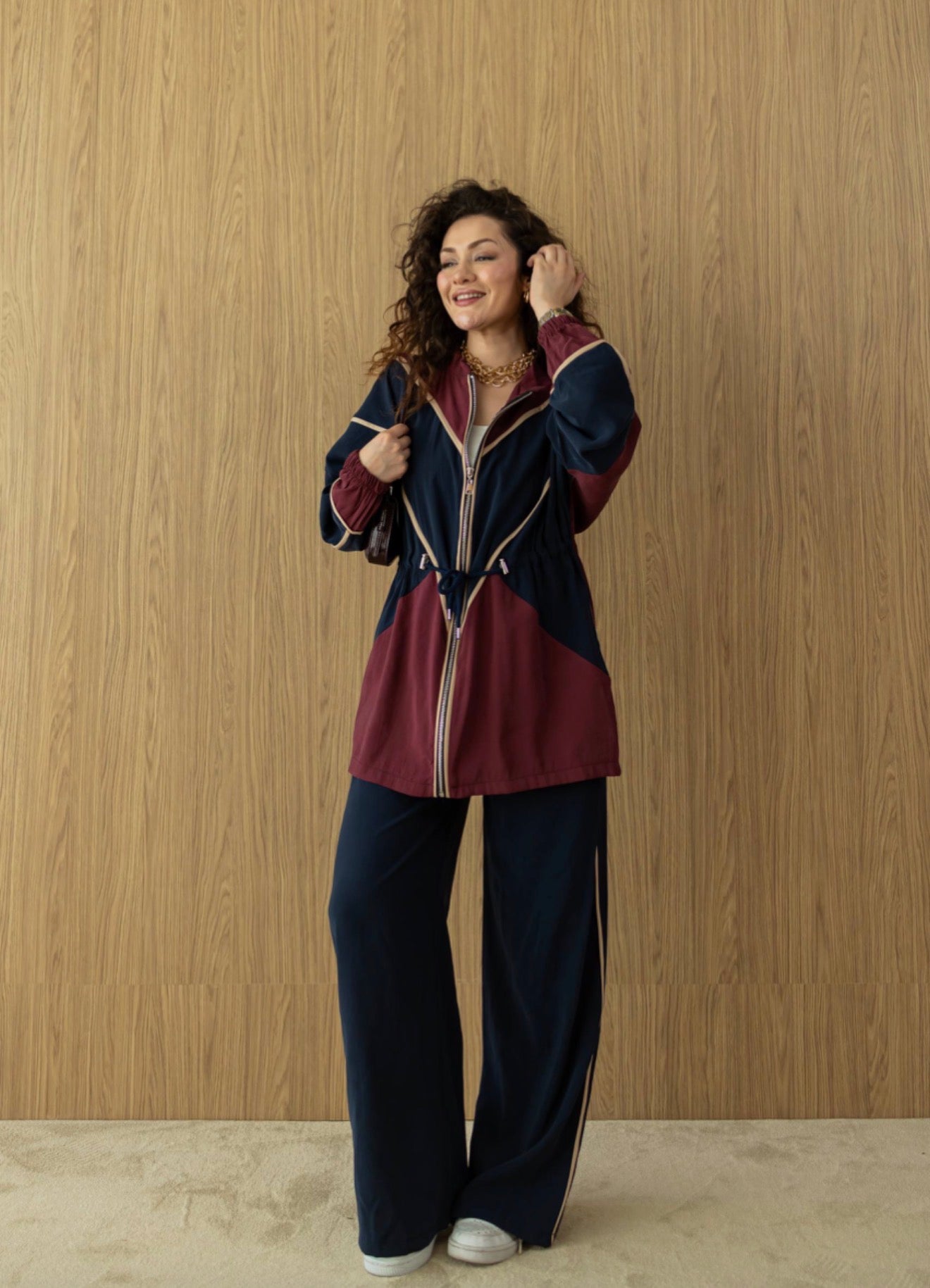 Burgundy & Navy Modal Athleisure Co-Ord Set