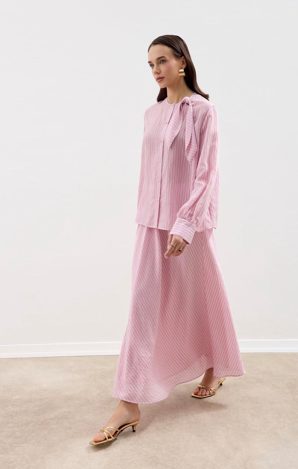 Soft Pink Striped Skirt Chic Set