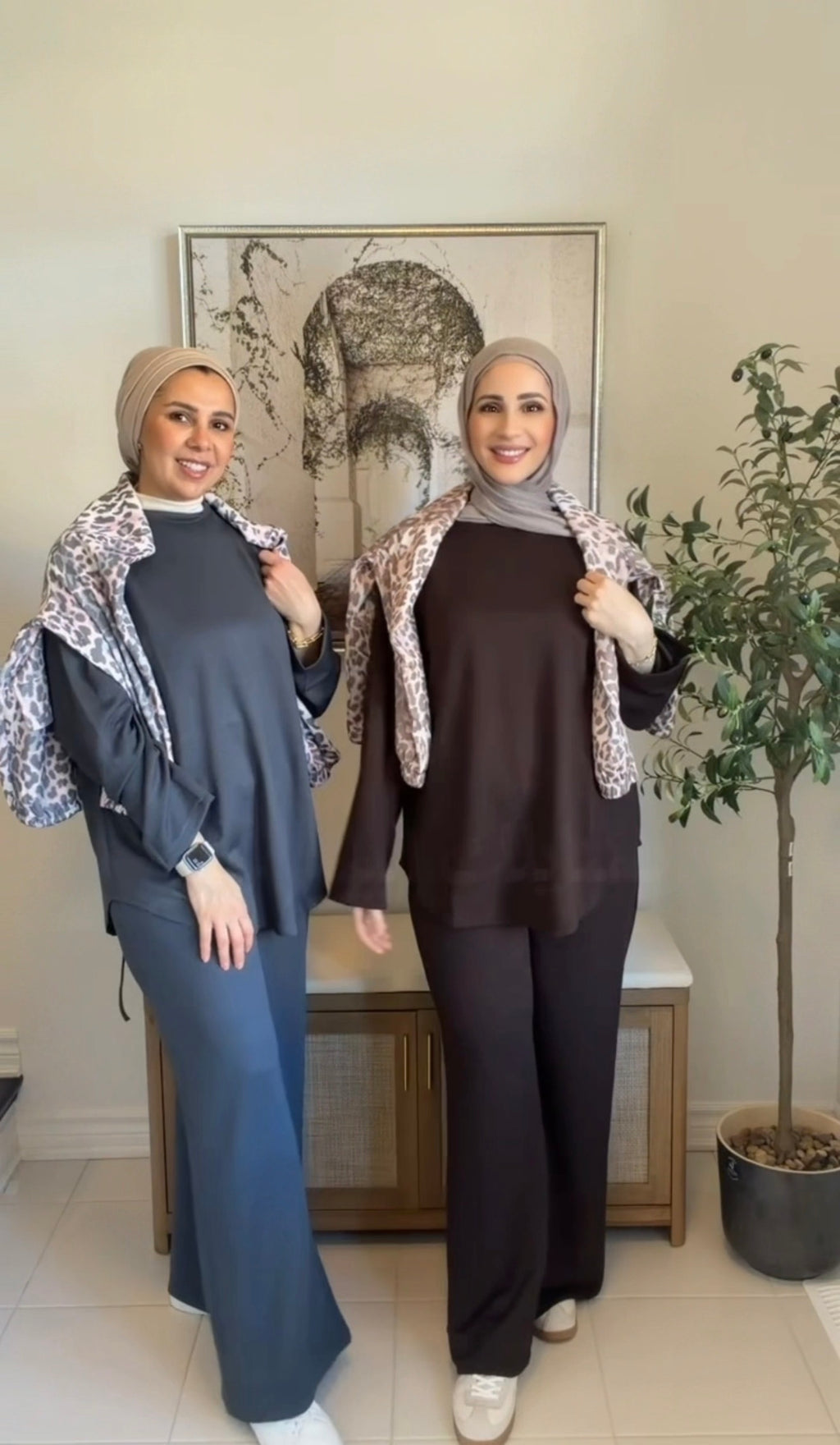Leopard Accent 3-Piece Modest Lounge Set - Brown