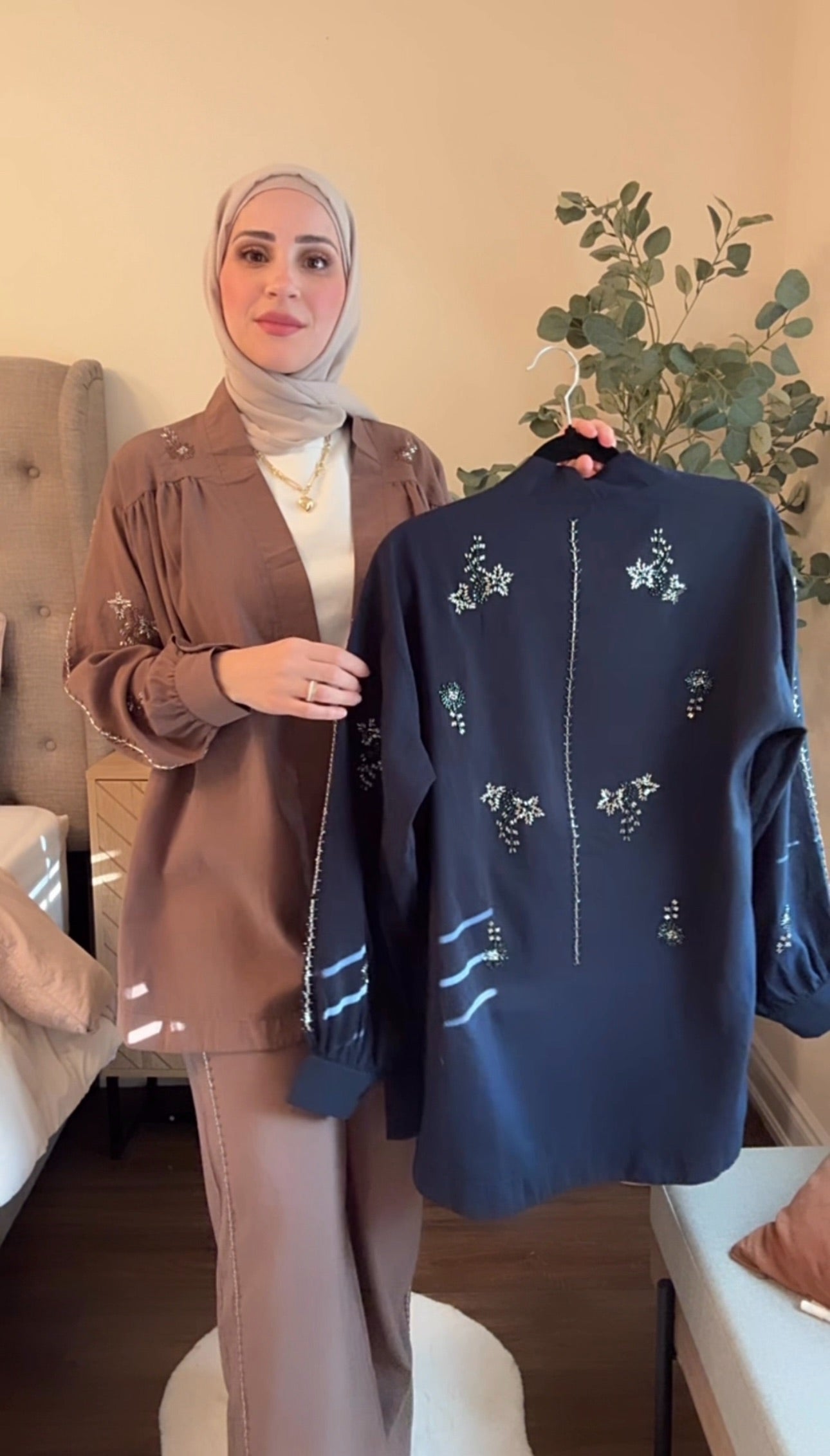 Navy Blue Blossom Embellished Belted Cardigan Set image 1