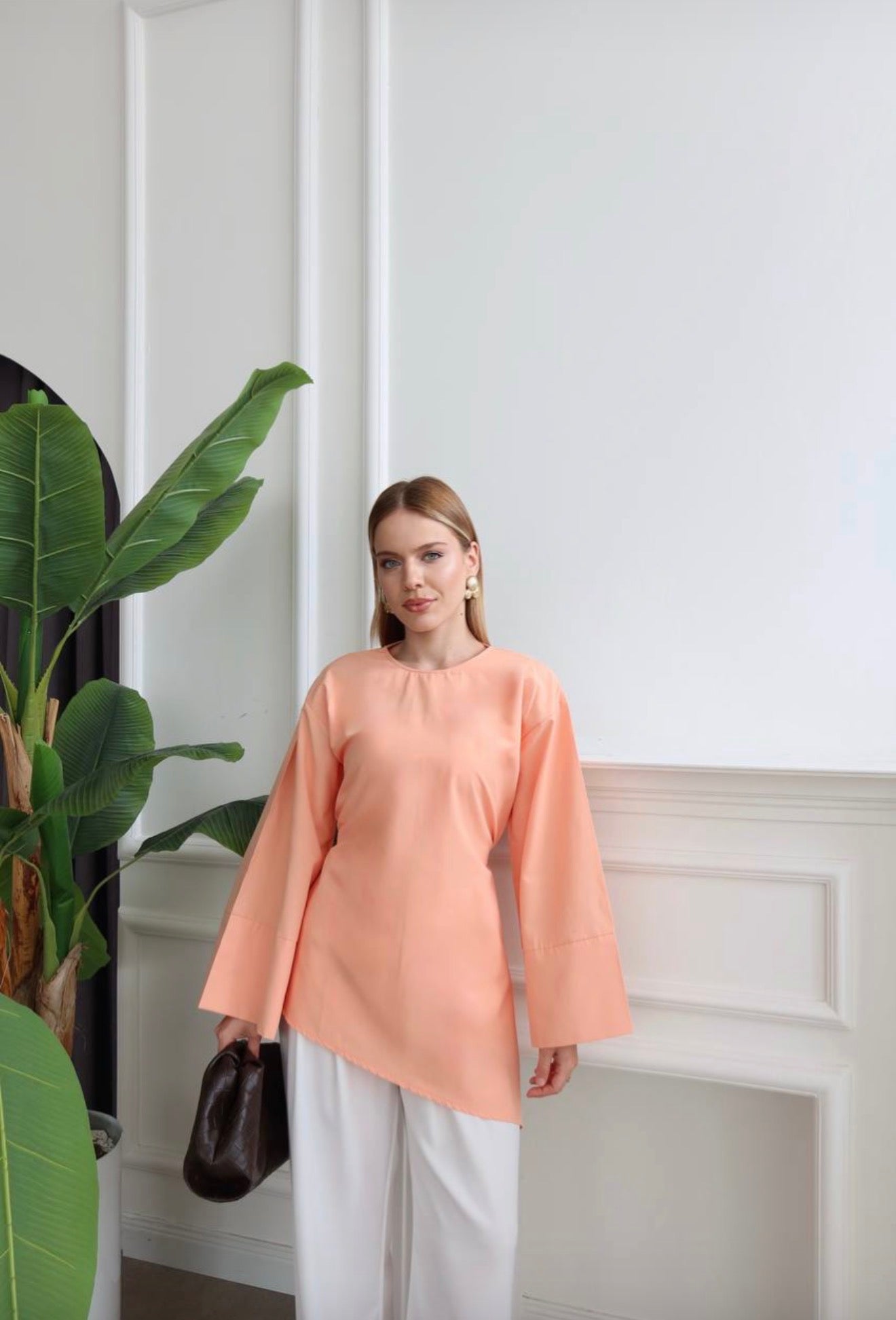 Peach Asymmetric Flare-Sleeve Tunic