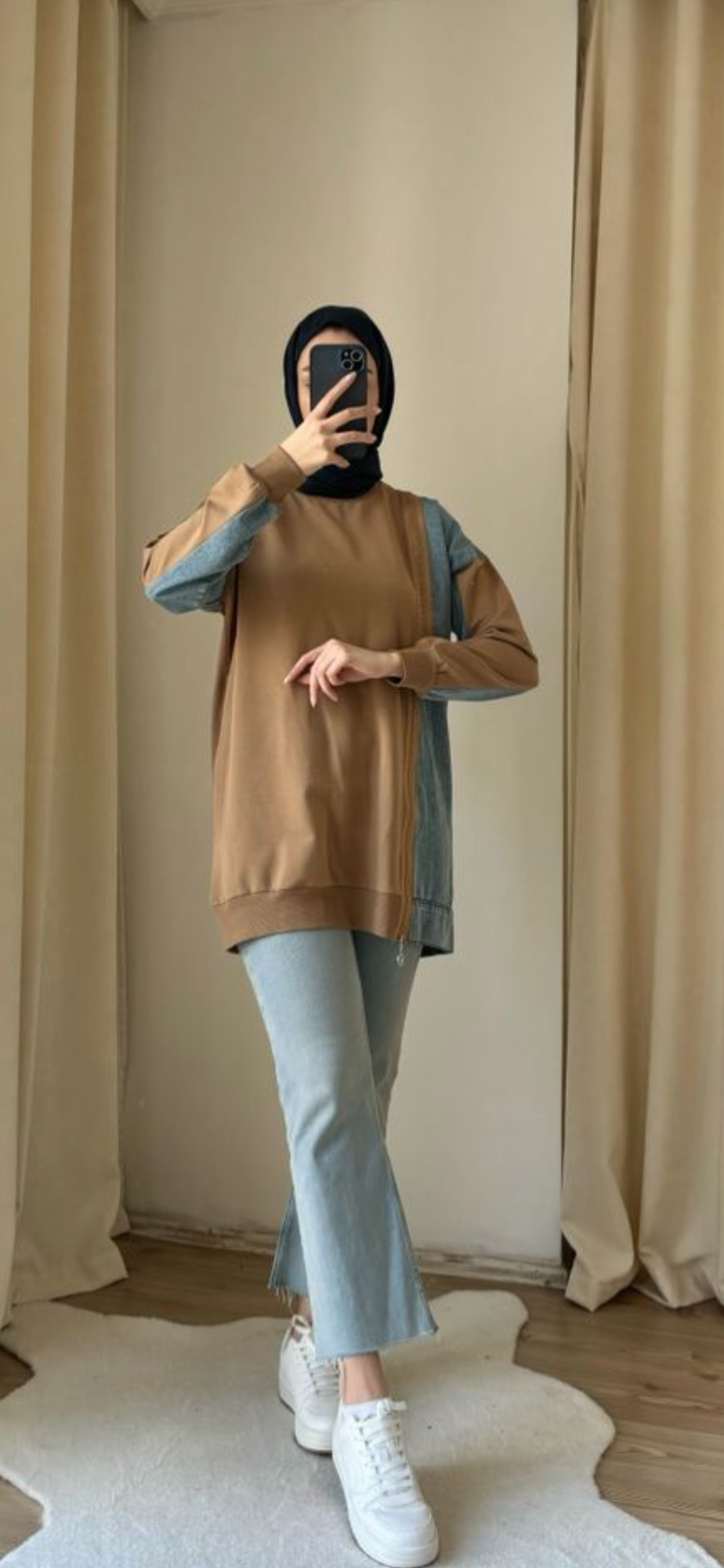 DENIM DETAILED TUNIC - CARAMEL image 1