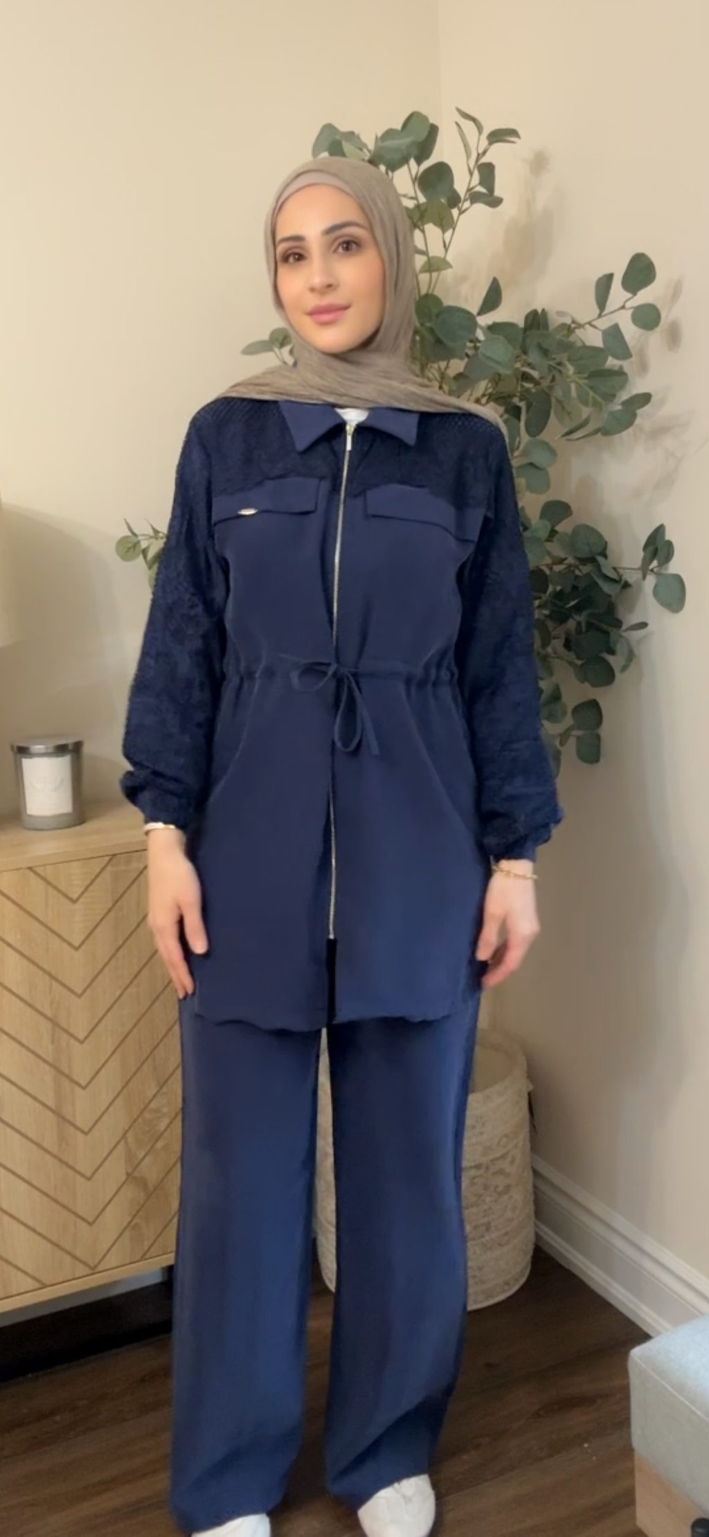 Lace Tencel Royal Casual Set - Navy Blue