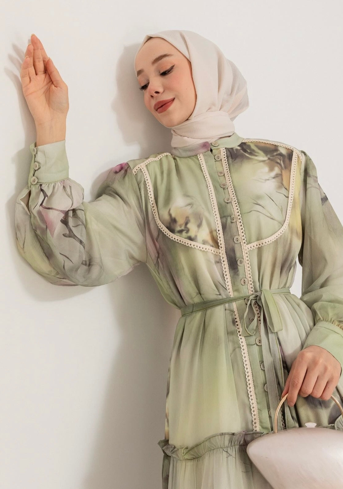 Eid Olive Mist Layered Dress