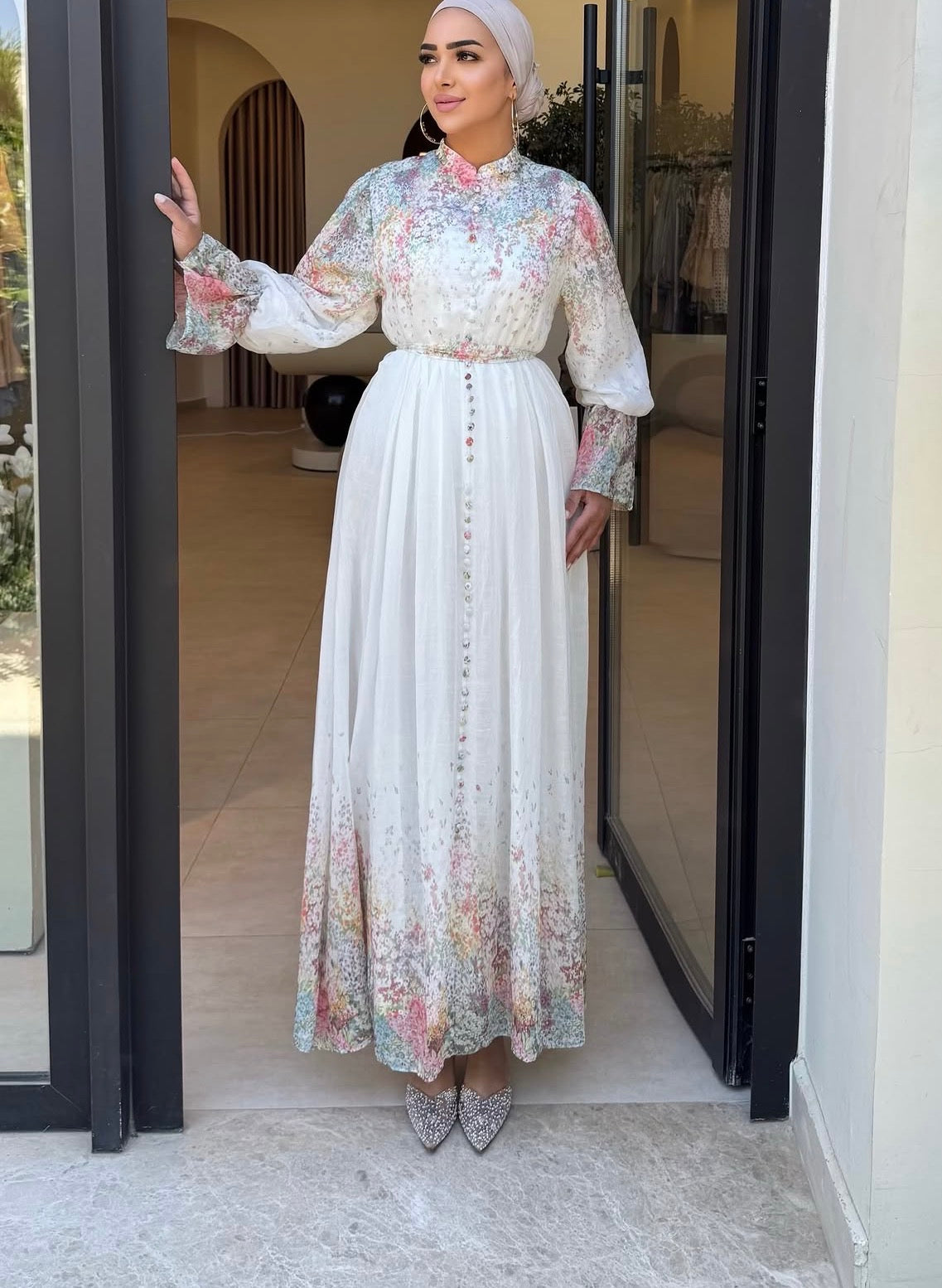 Garden Romance Button-Down Modest Maxi