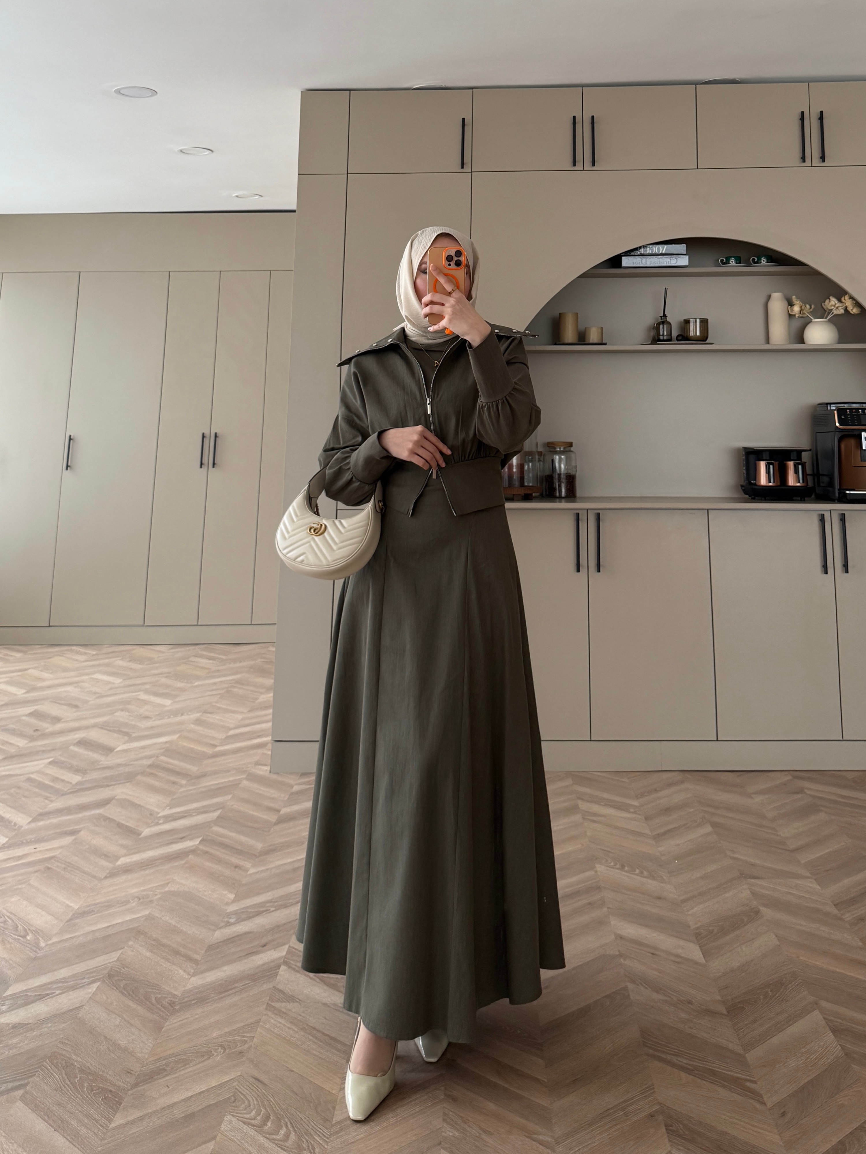 Layla Denim Dress Set - Olive Green