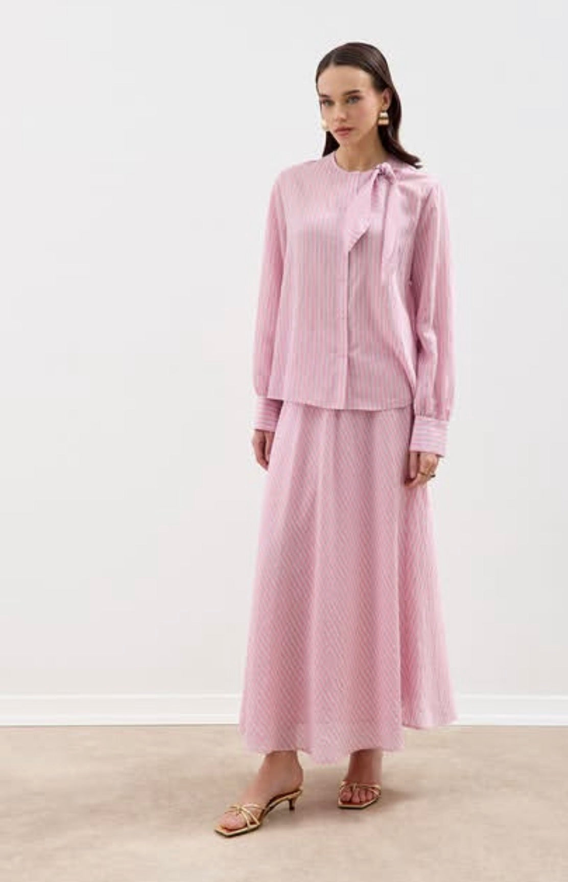 Soft Pink Striped Skirt Chic Set