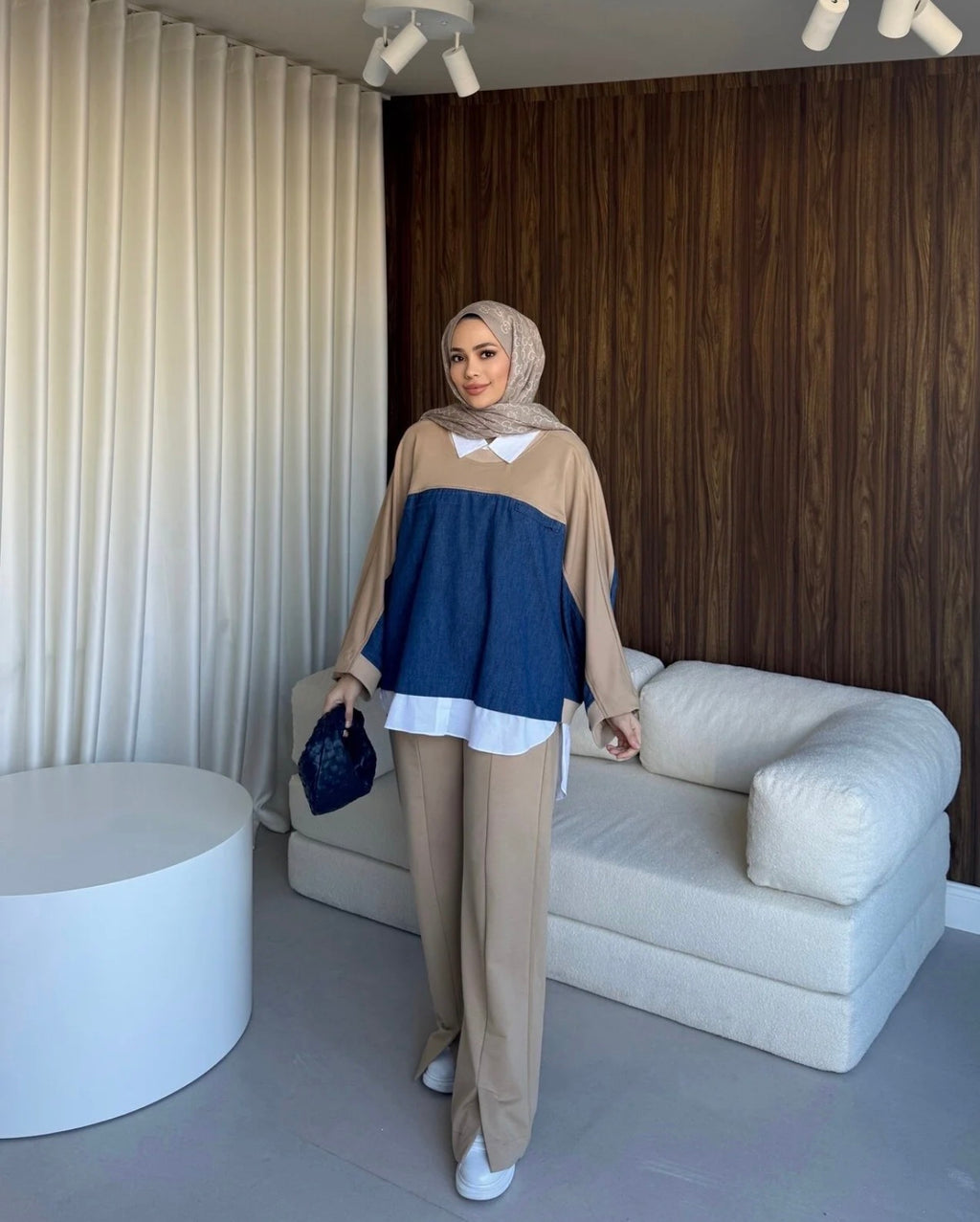 The Denim-Fusion Oversized Set - Camel