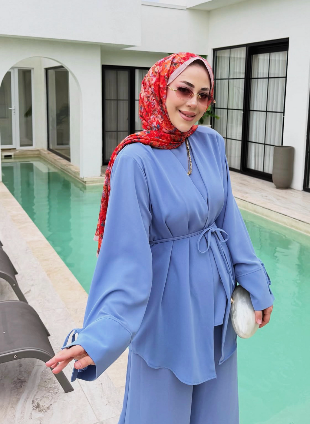 ONUK Two-Piece Modest Co-Ord Set - Pastel Blue