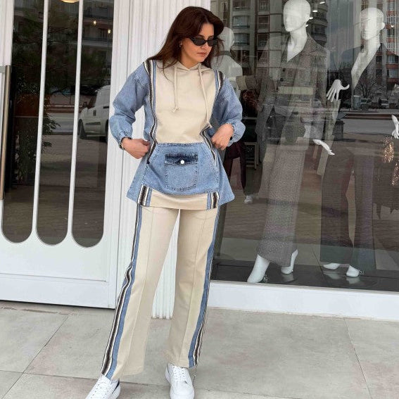 Cotton/Denim Co-ord Set - Beige