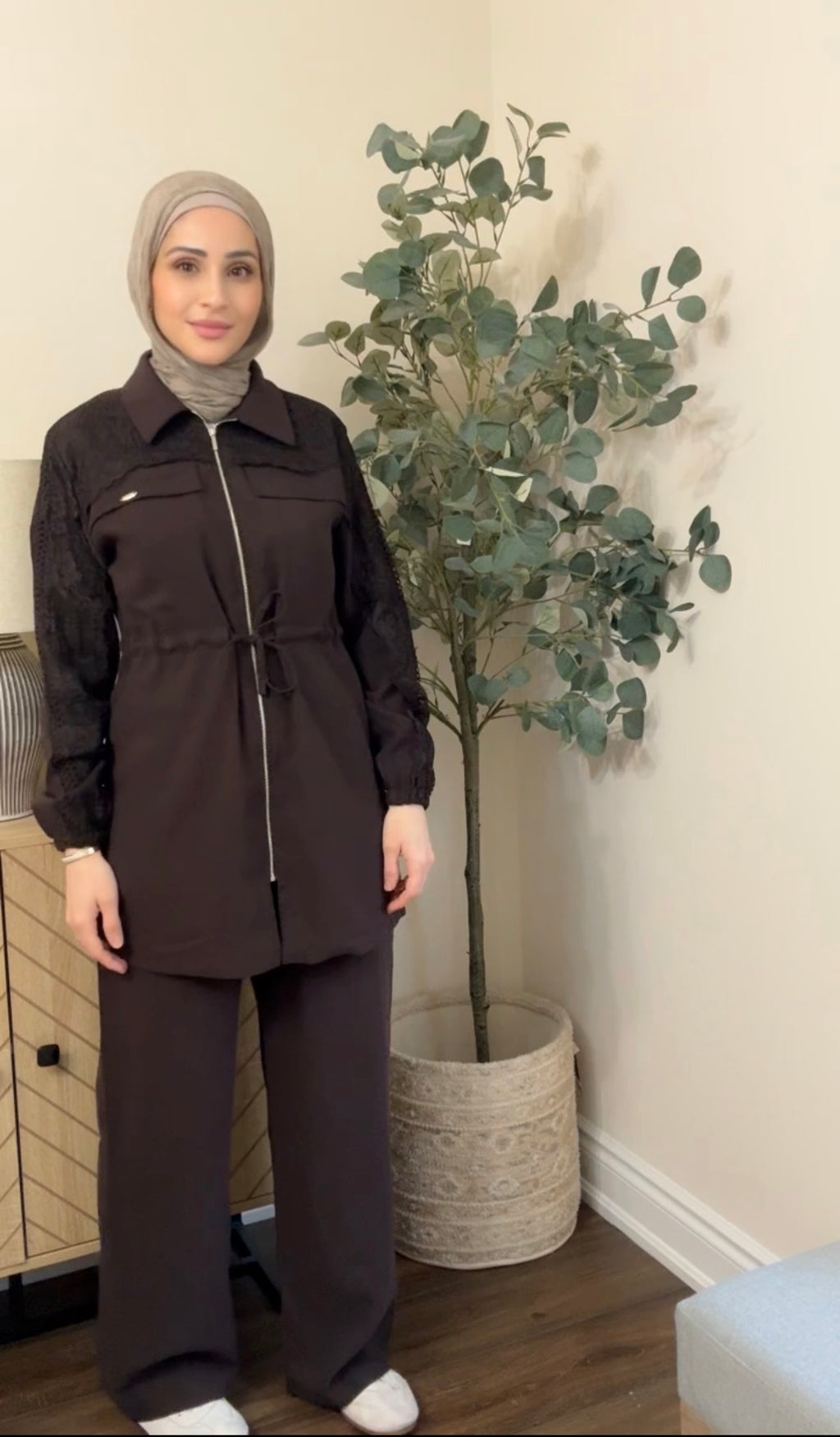 Lace Tencel Royal Casual Set - Brown