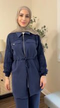 Lace Tencel Royal Casual Set - Navy Blue