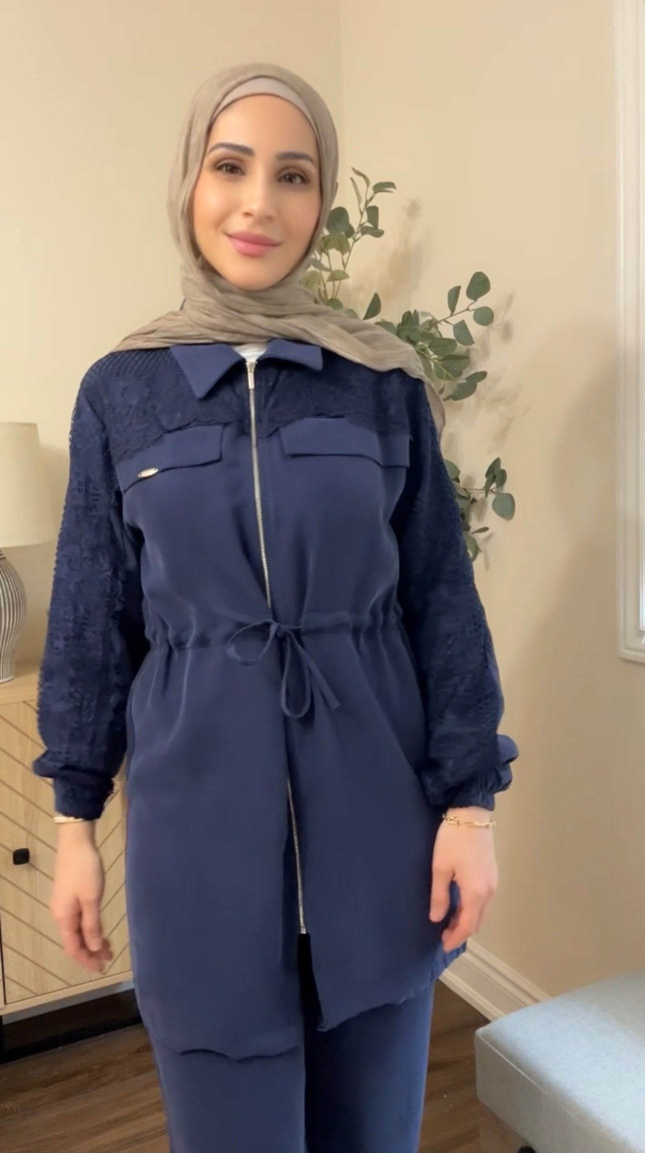 Lace Tencel Royal Casual Set - Navy Blue