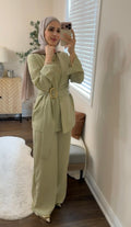 Elegant Front-Tie Aerobin Two-Piece Tunic Set – Sage Green