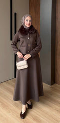 Elegant Fur-Trimmed Scuba Skirt Set