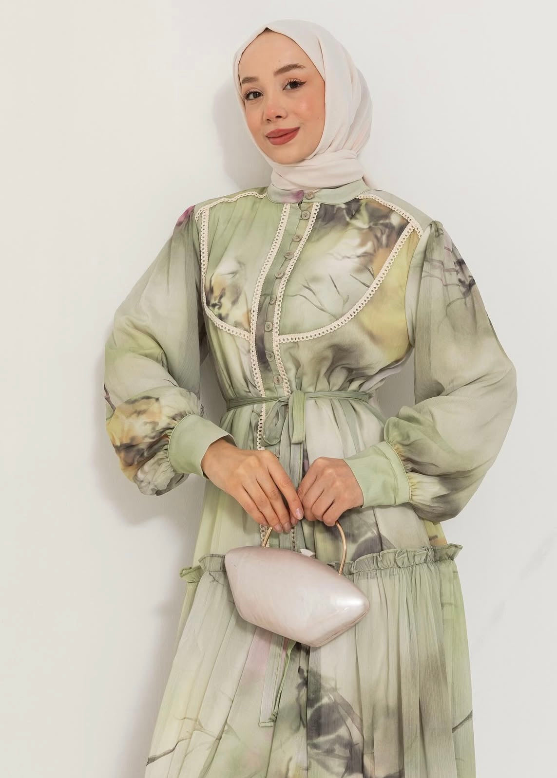 Eid Olive Mist Layered Dress