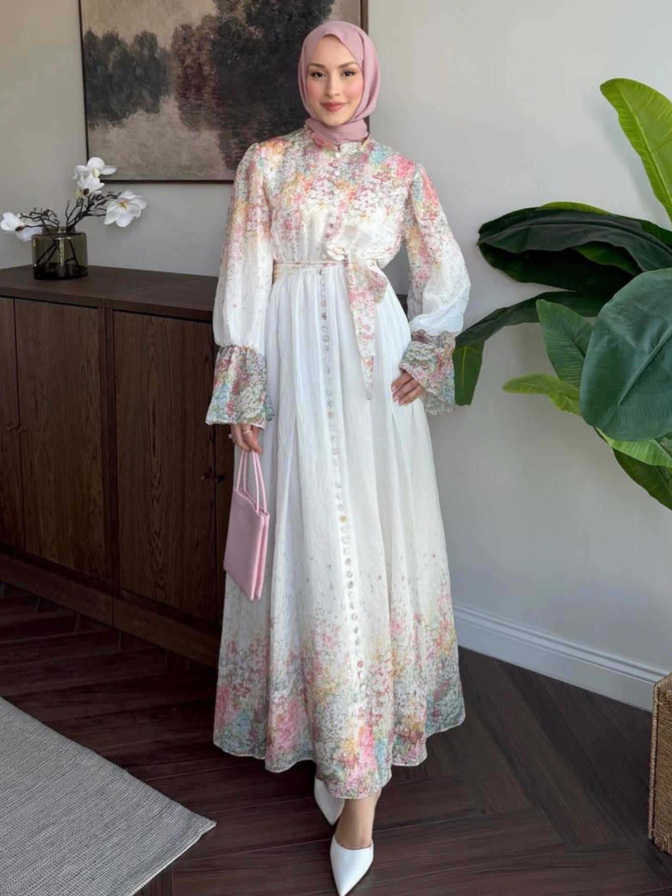 Garden Romance Button-Down Modest Maxi