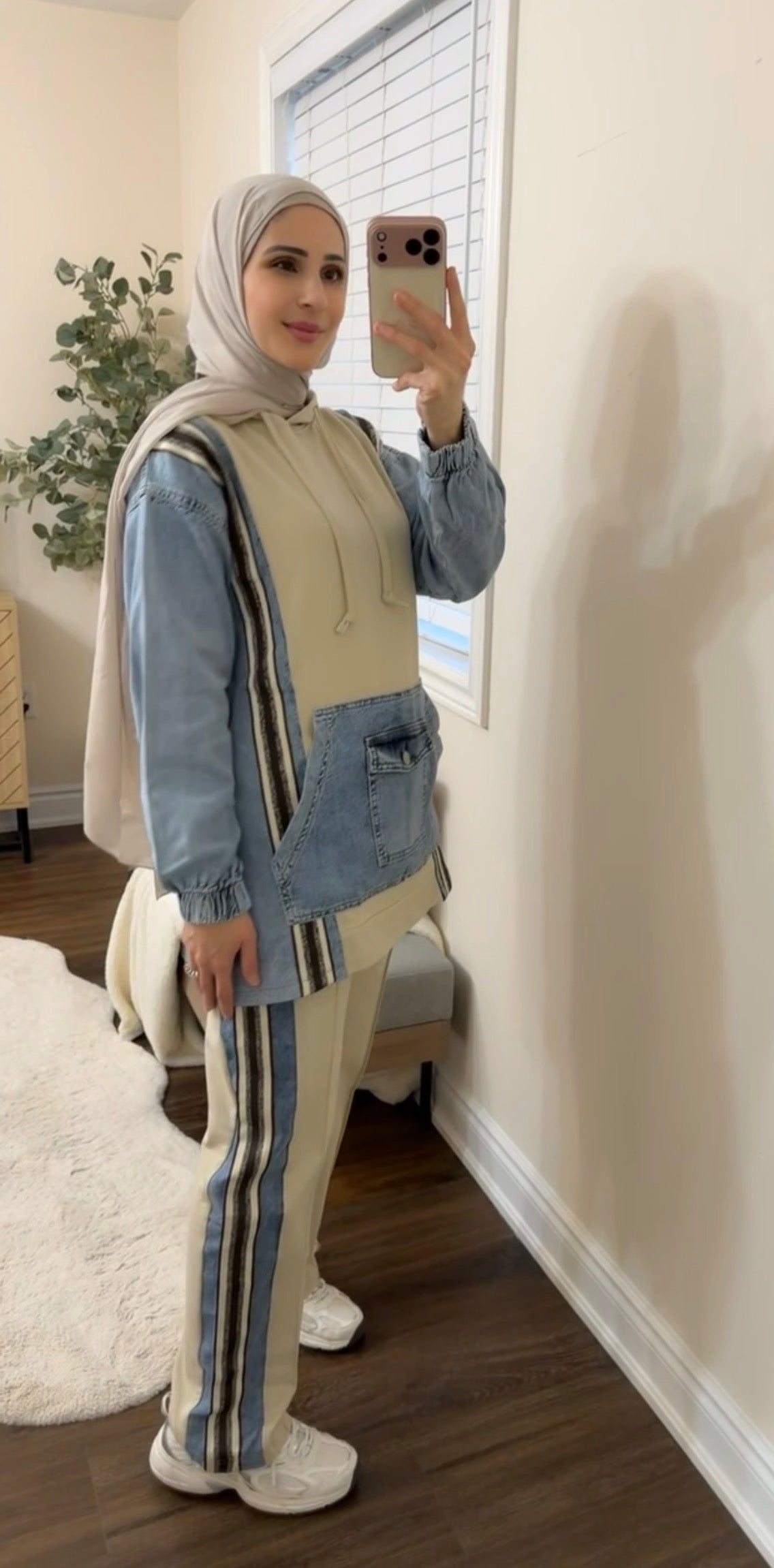 Cotton/Denim Co-ord Set - Beige