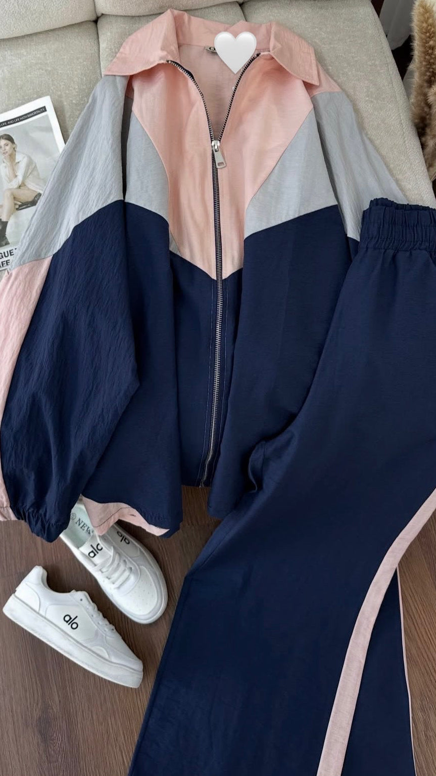 Milan Color-Block Modal Coordinate Set - Navy Blue