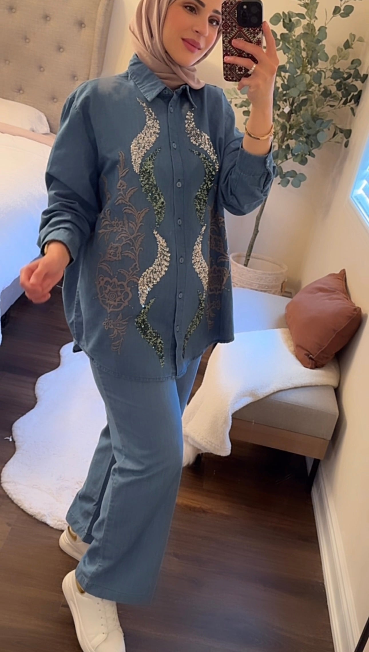 Light Tencel Embroidered New Set - 2 Pieces image 1