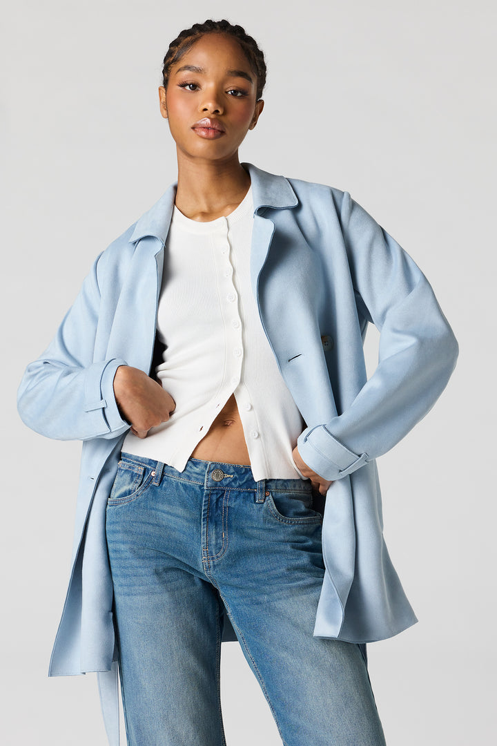 Faux Suede Midi Trench Coat image 1