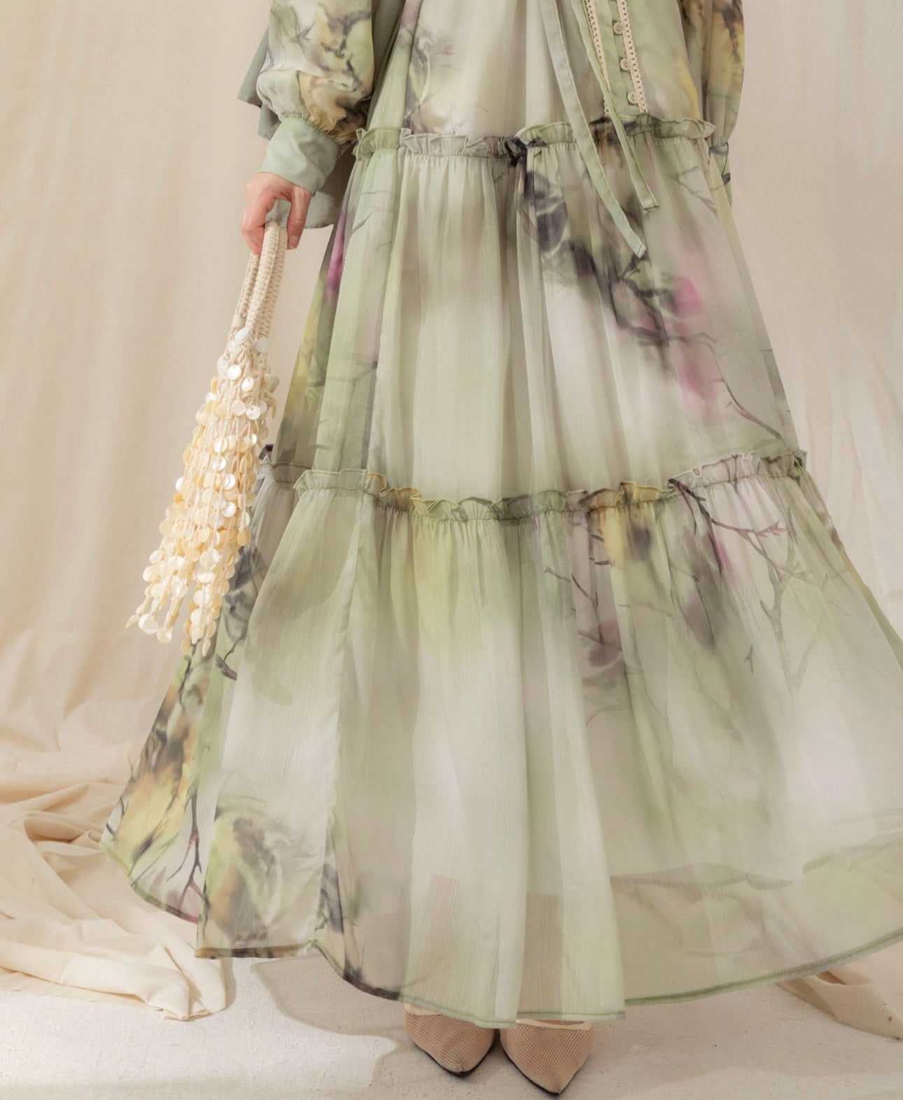 Eid Olive Mist Layered Dress