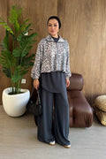 Leopard Accent 3-Piece Modest Lounge Set - Dark Grey