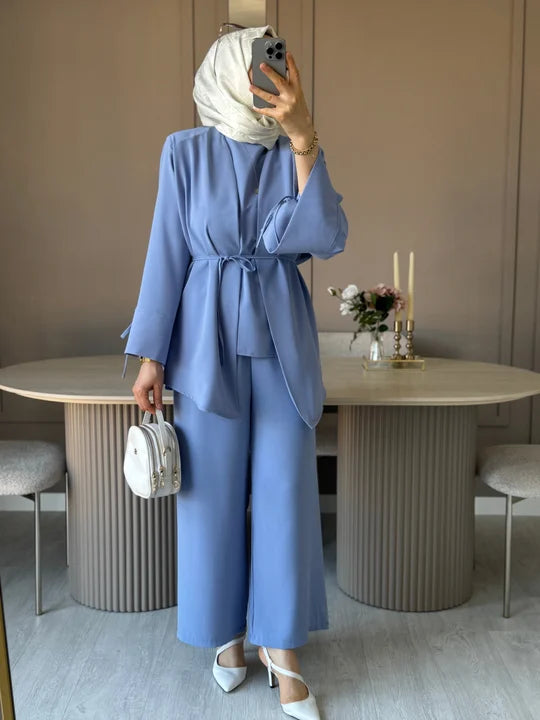 ONUK Two-Piece Modest Co-Ord Set - Pastel Blue