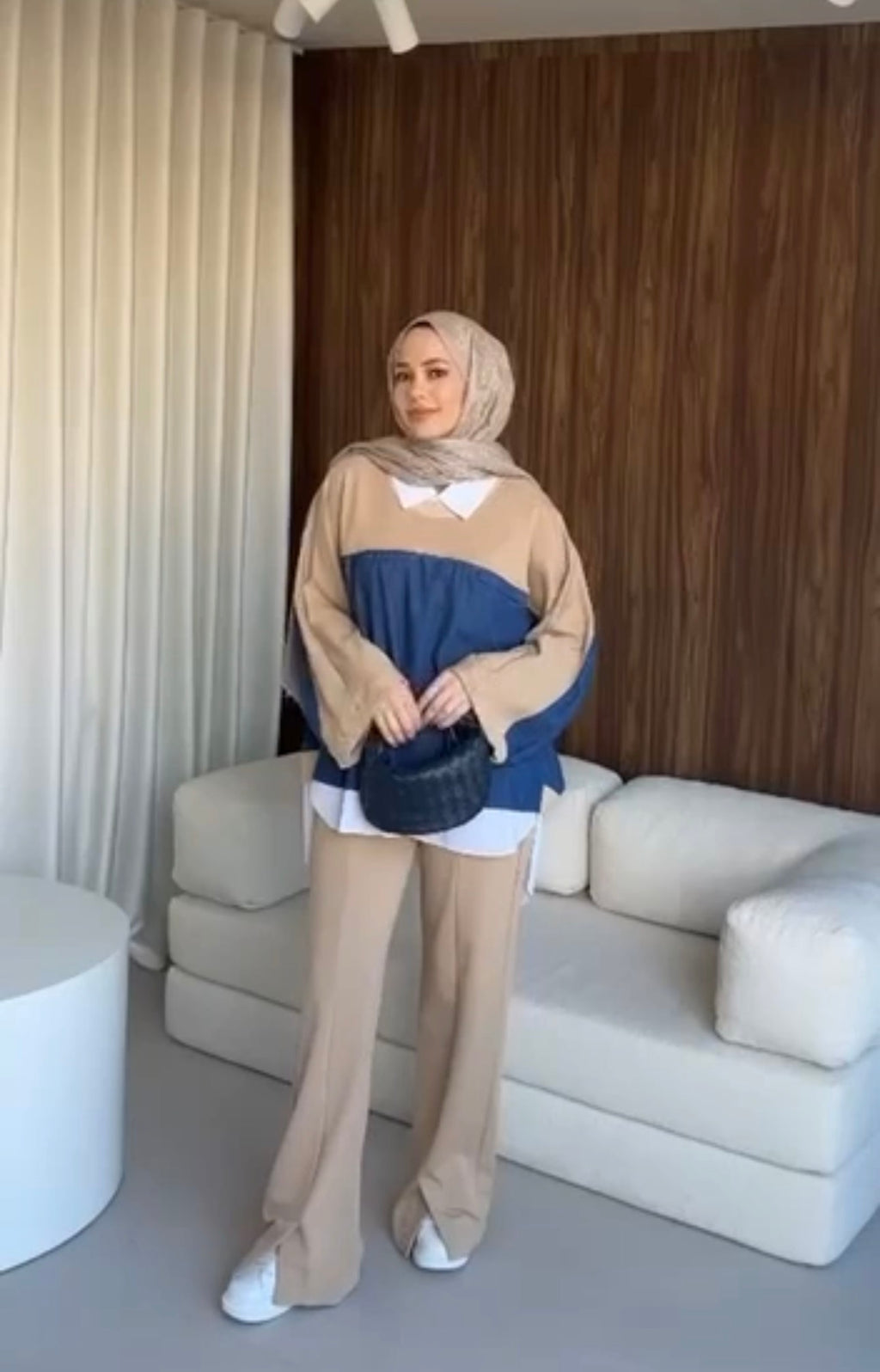 The Denim-Fusion Oversized Set - Camel