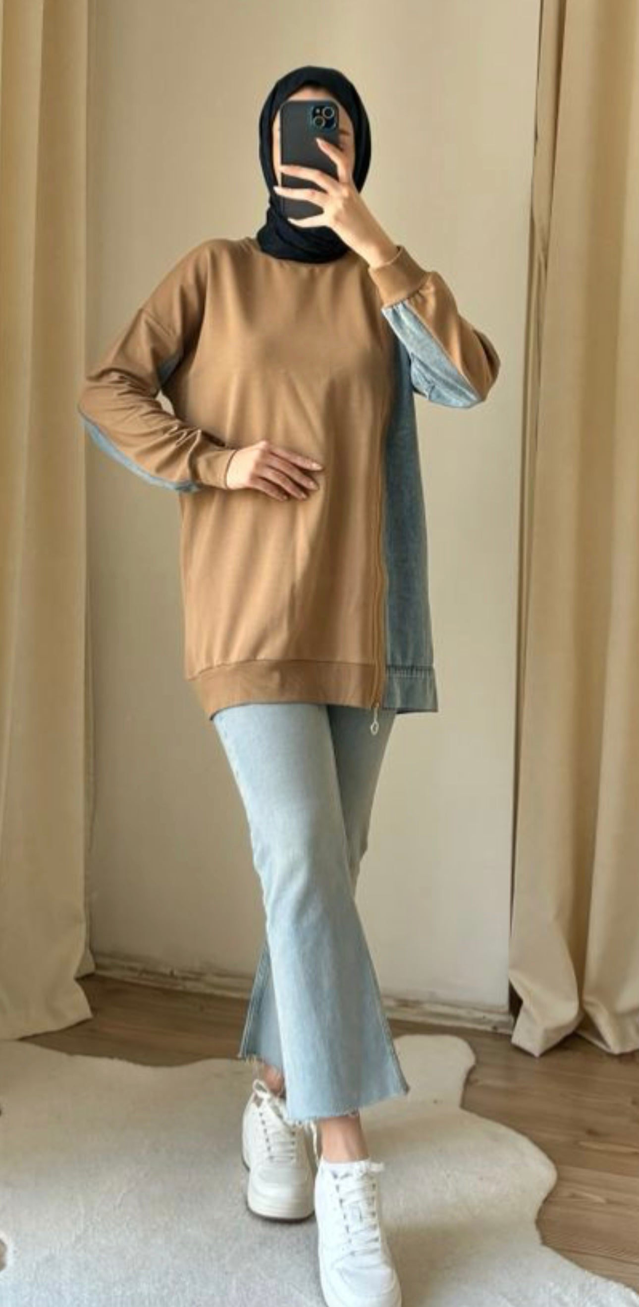 DENIM DETAILED TUNIC - CARAMEL image 3