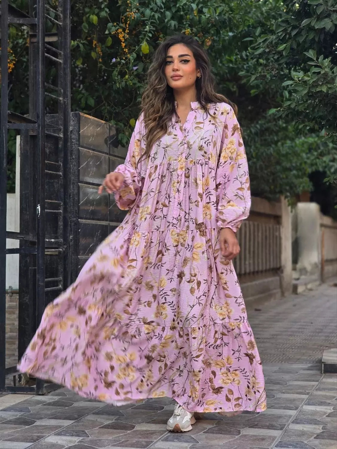 Oversized Lightweight Floral Summer Dress in Soft Pink