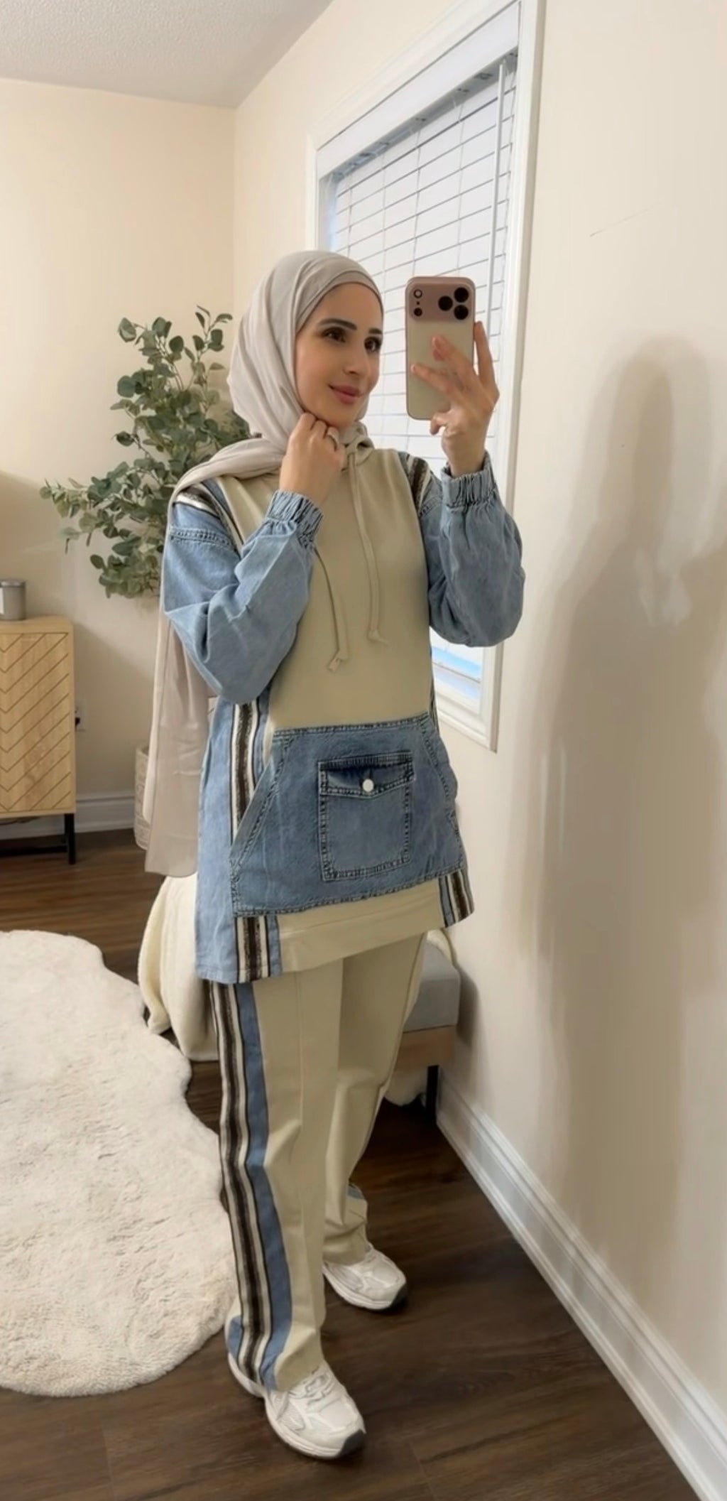 Cotton/Denim Co-ord Set - Beige