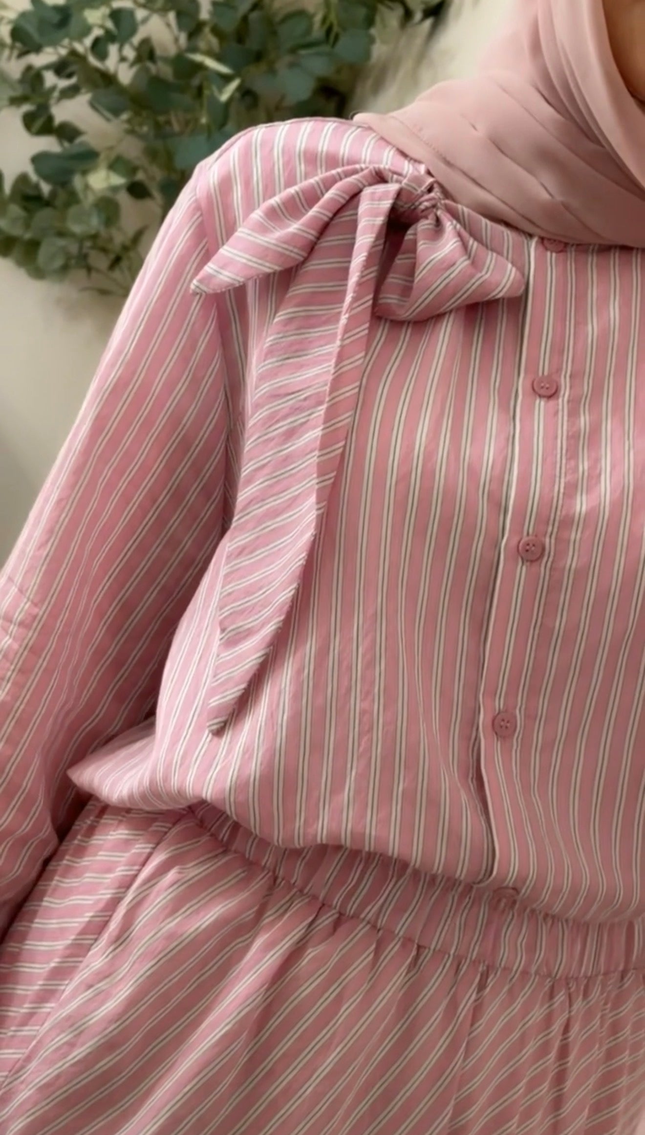 Soft Pink Striped Skirt Chic Set
