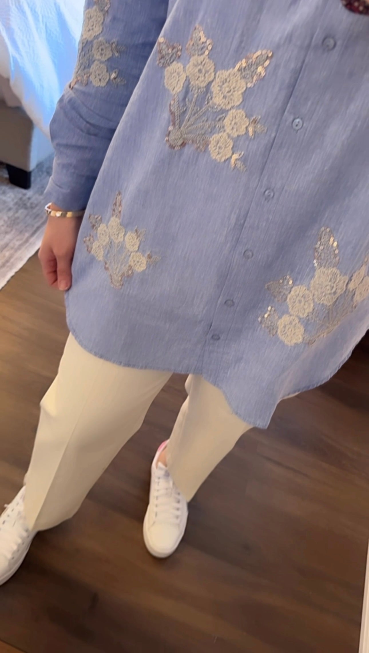 Blue Buttoned Shirt with Embroidry front & Back image 9