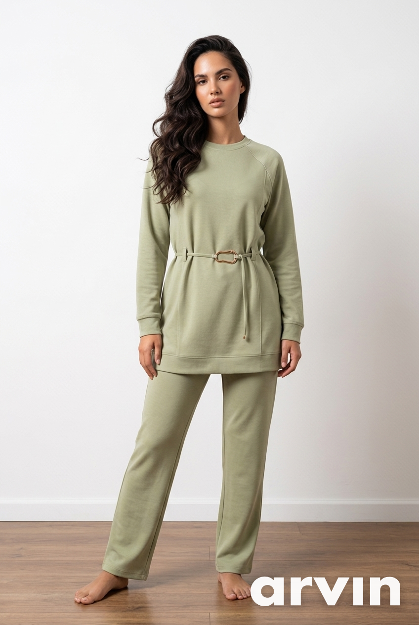 Long Tunic Sage Belted Co-ord Set
