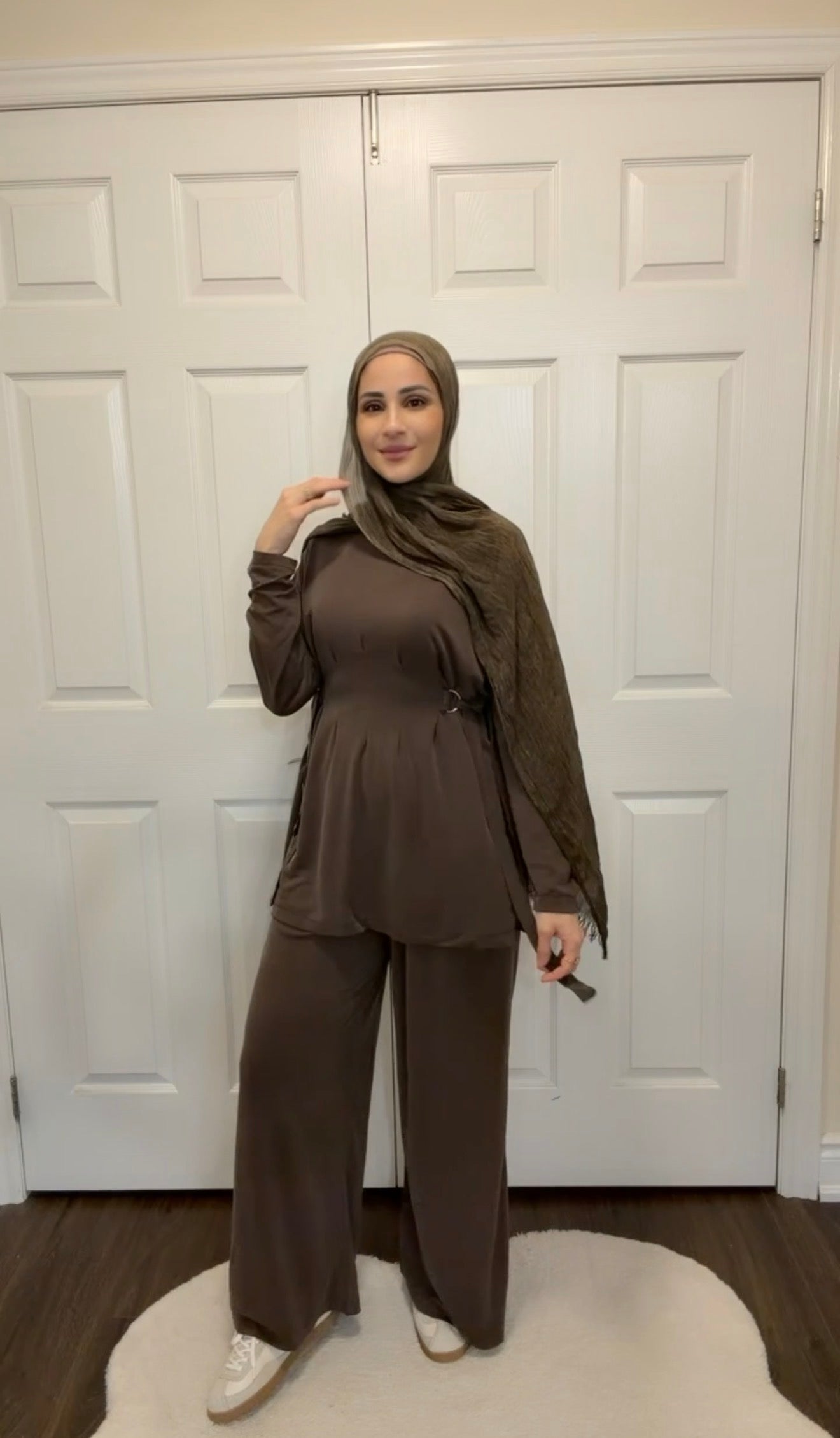 Soft Oysho Gathered Tunic & Pant Set - Brown