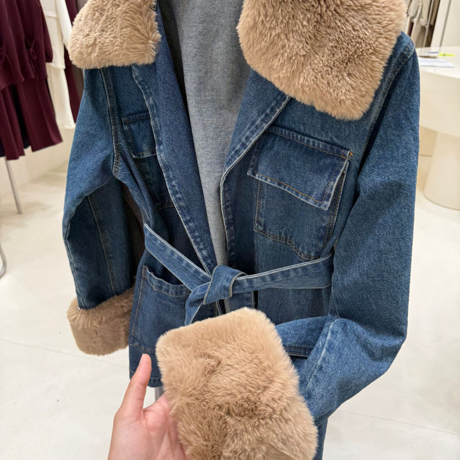 Fur Denim Jacket Blue