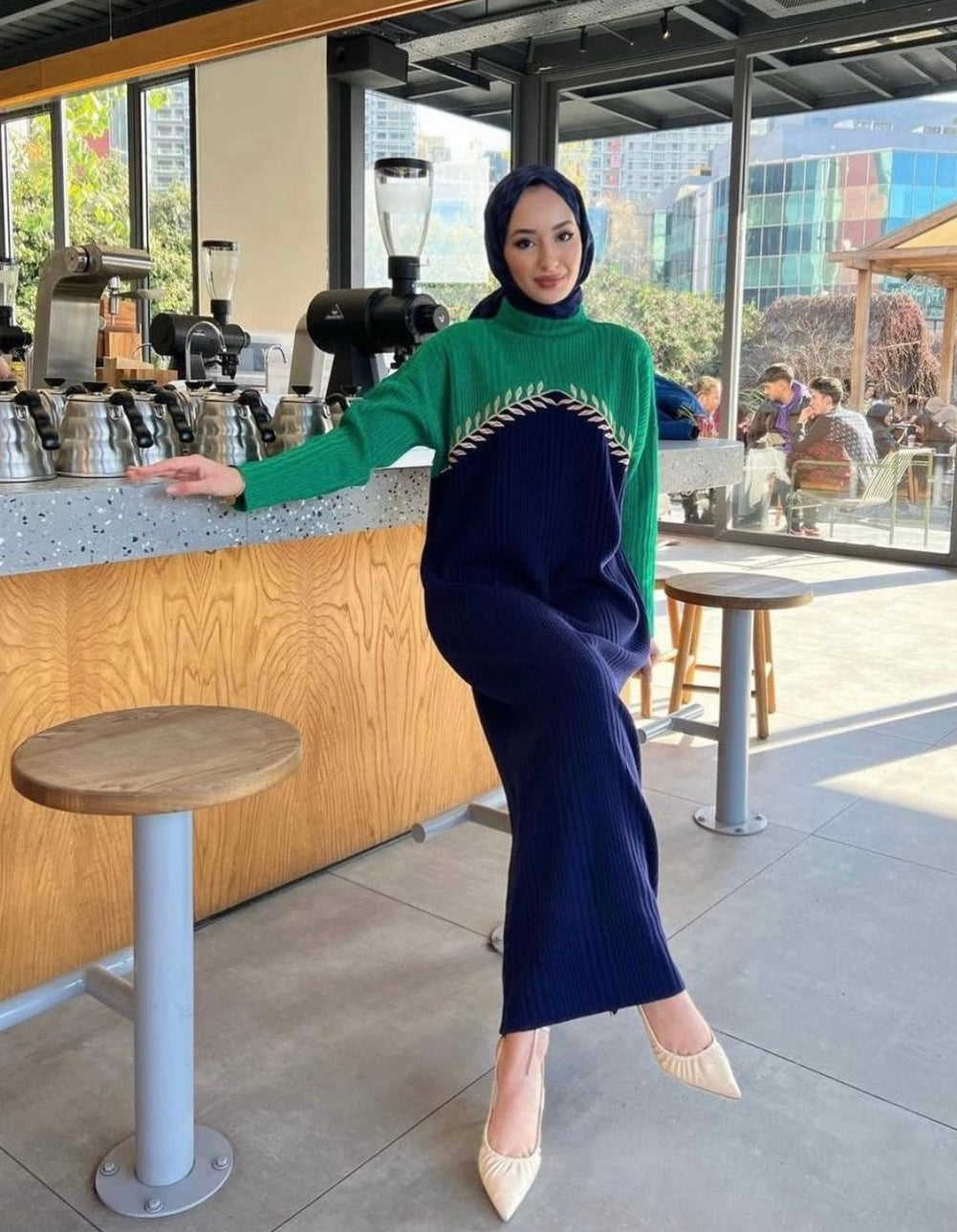 Embroidered Half Turtleneck Knitwear dress image 3