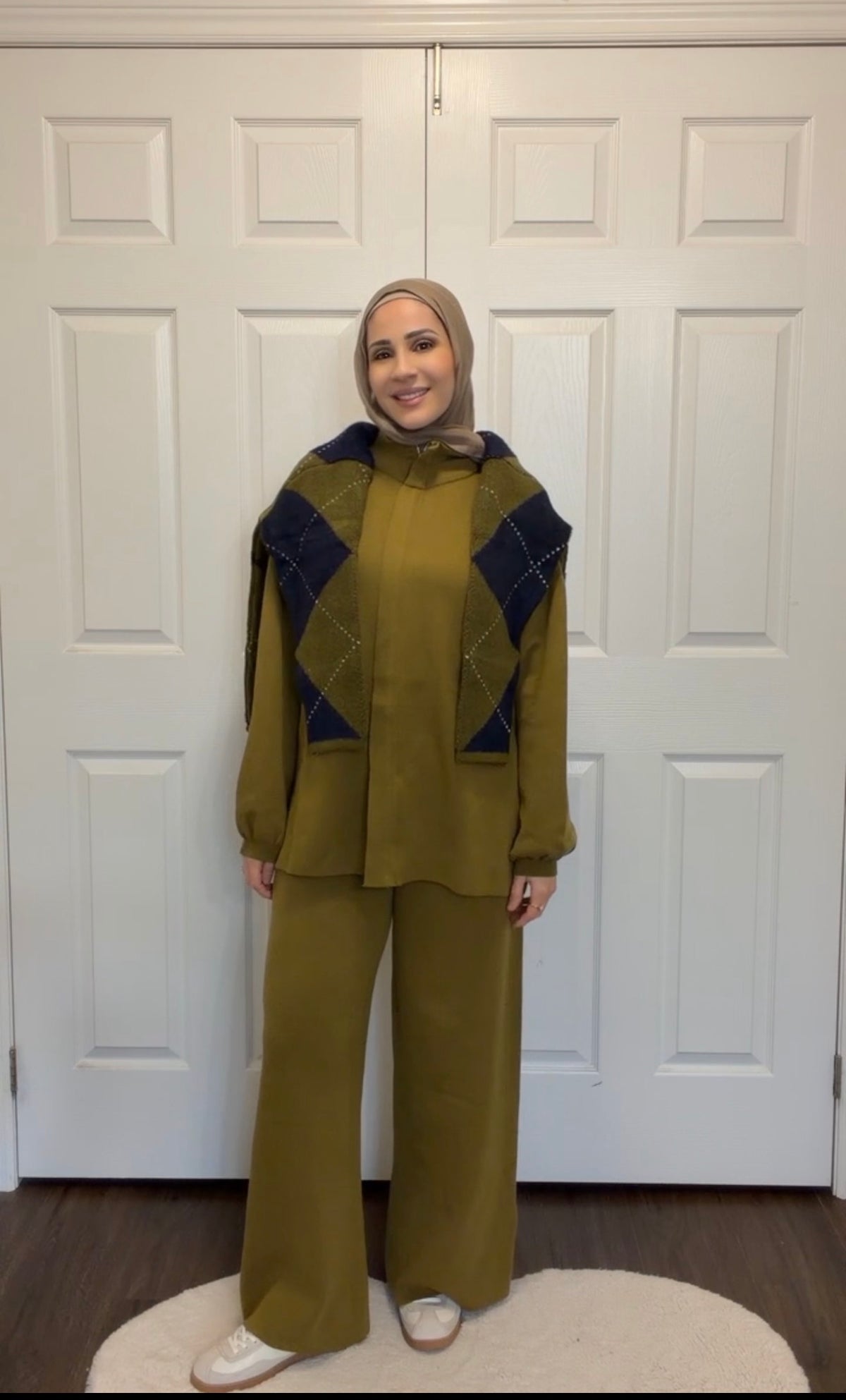 Olive Green Knit Zip-Up Two-Piece