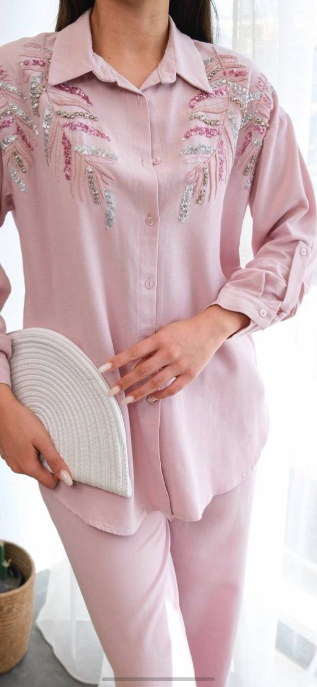 Embroidered Two-Piece Set – Soft Rose image 1
