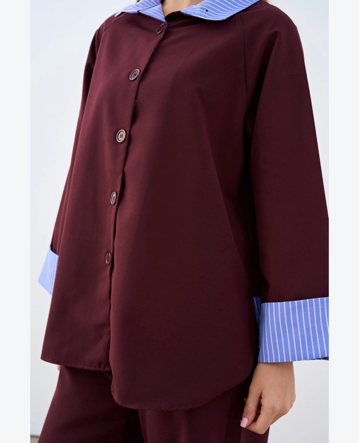 Layered Zip-Back Shirt & Wide-Leg Trousers Set | Plum