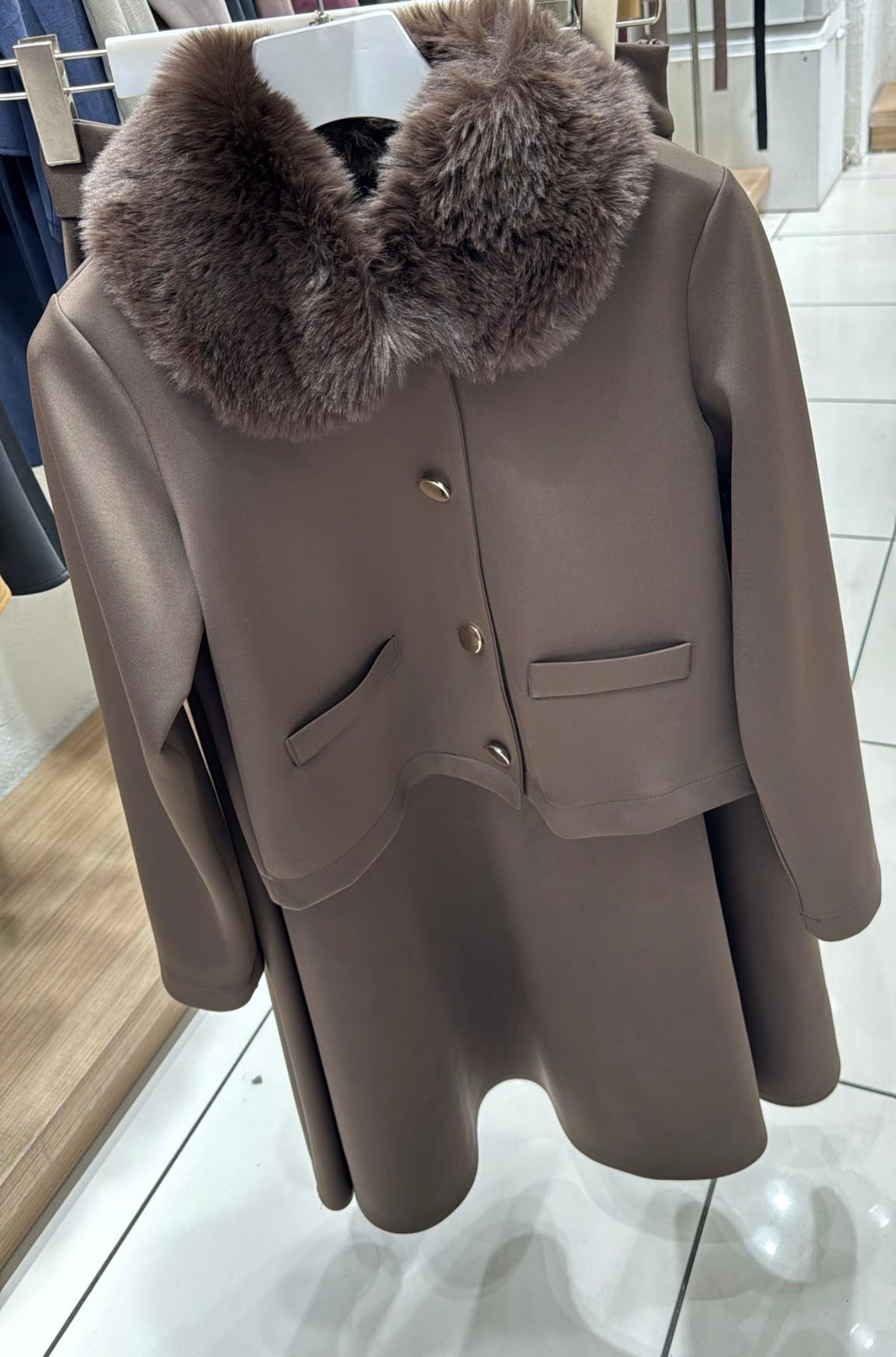 Elegant Fur-Trimmed Scuba Skirt Set