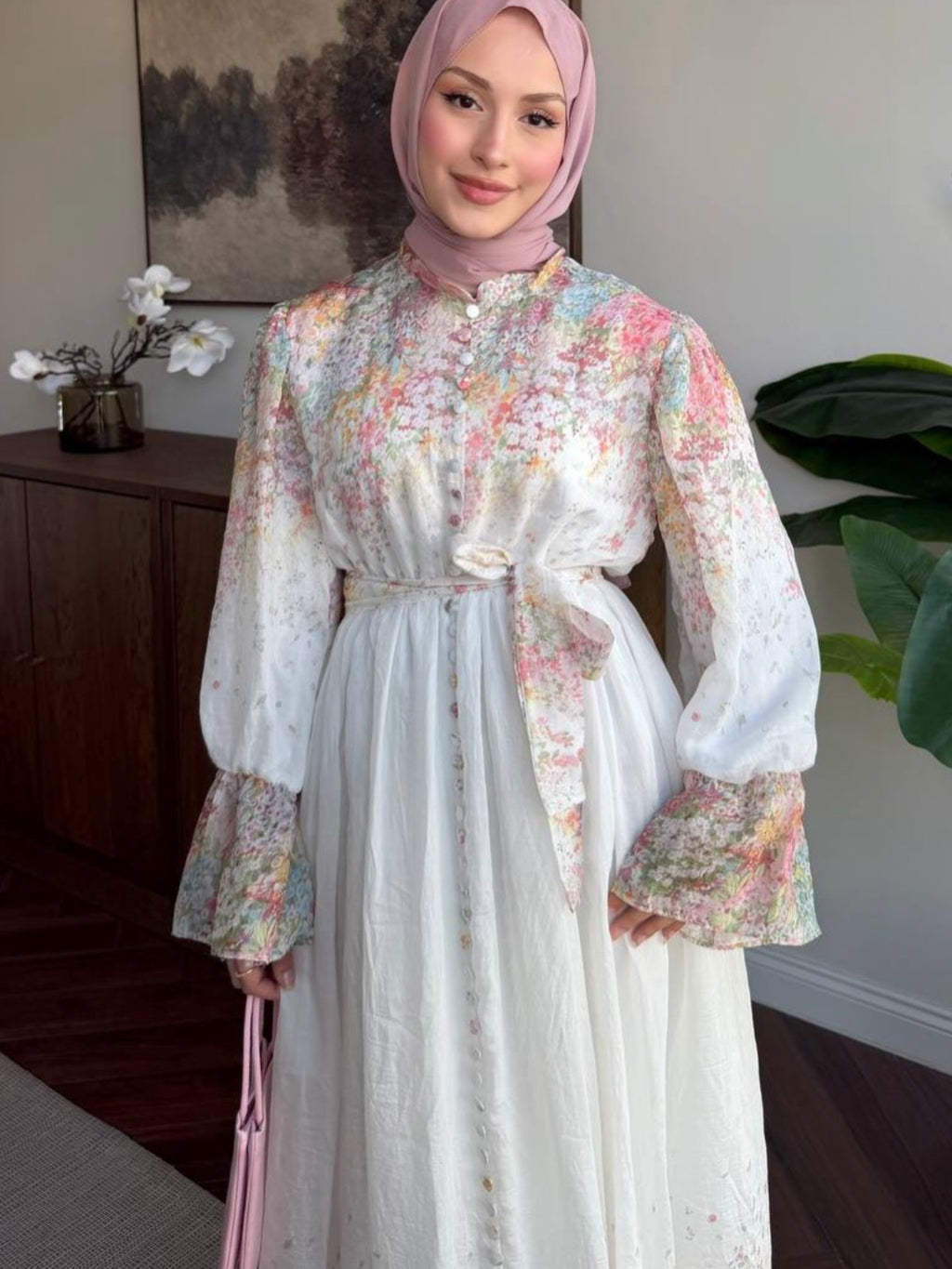 Garden Romance Button-Down Modest Maxi