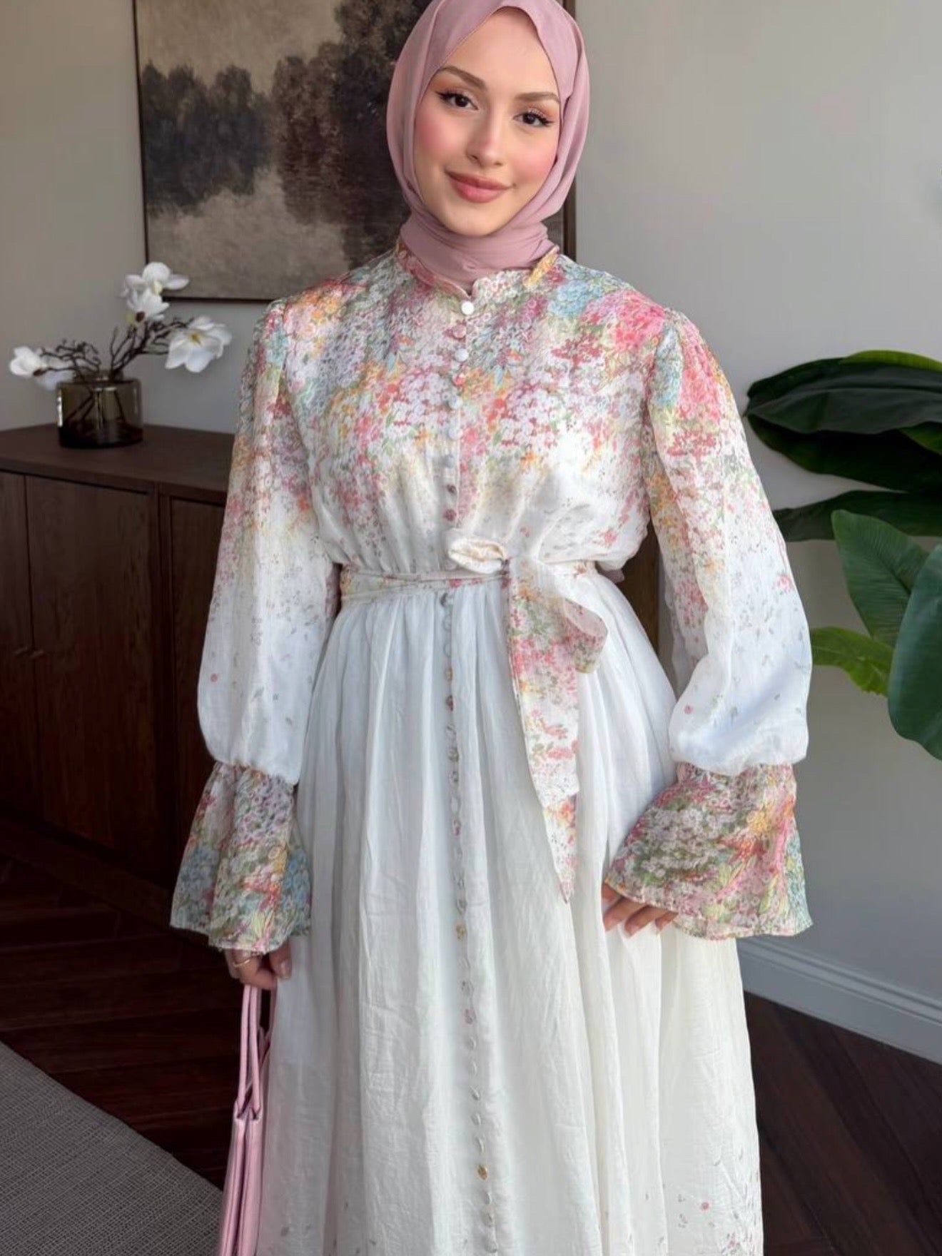 Garden Romance Button-Down Modest Maxi