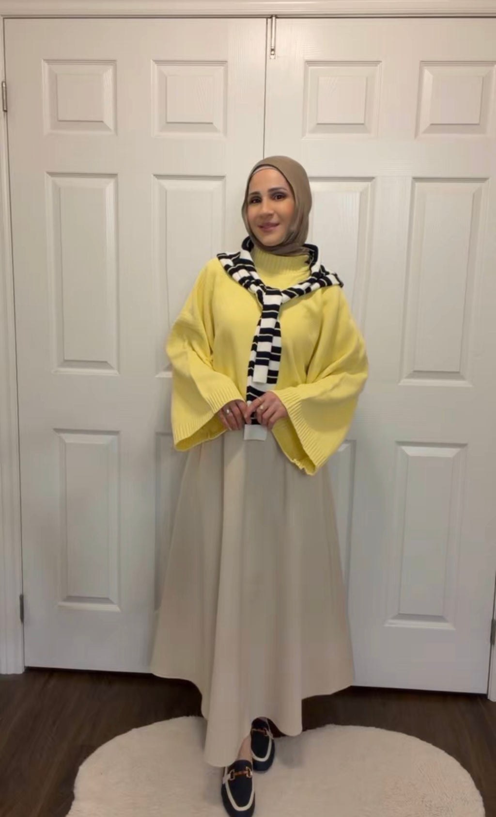 Winter Yellow Sweater & Scuba Skirt Set - Beige