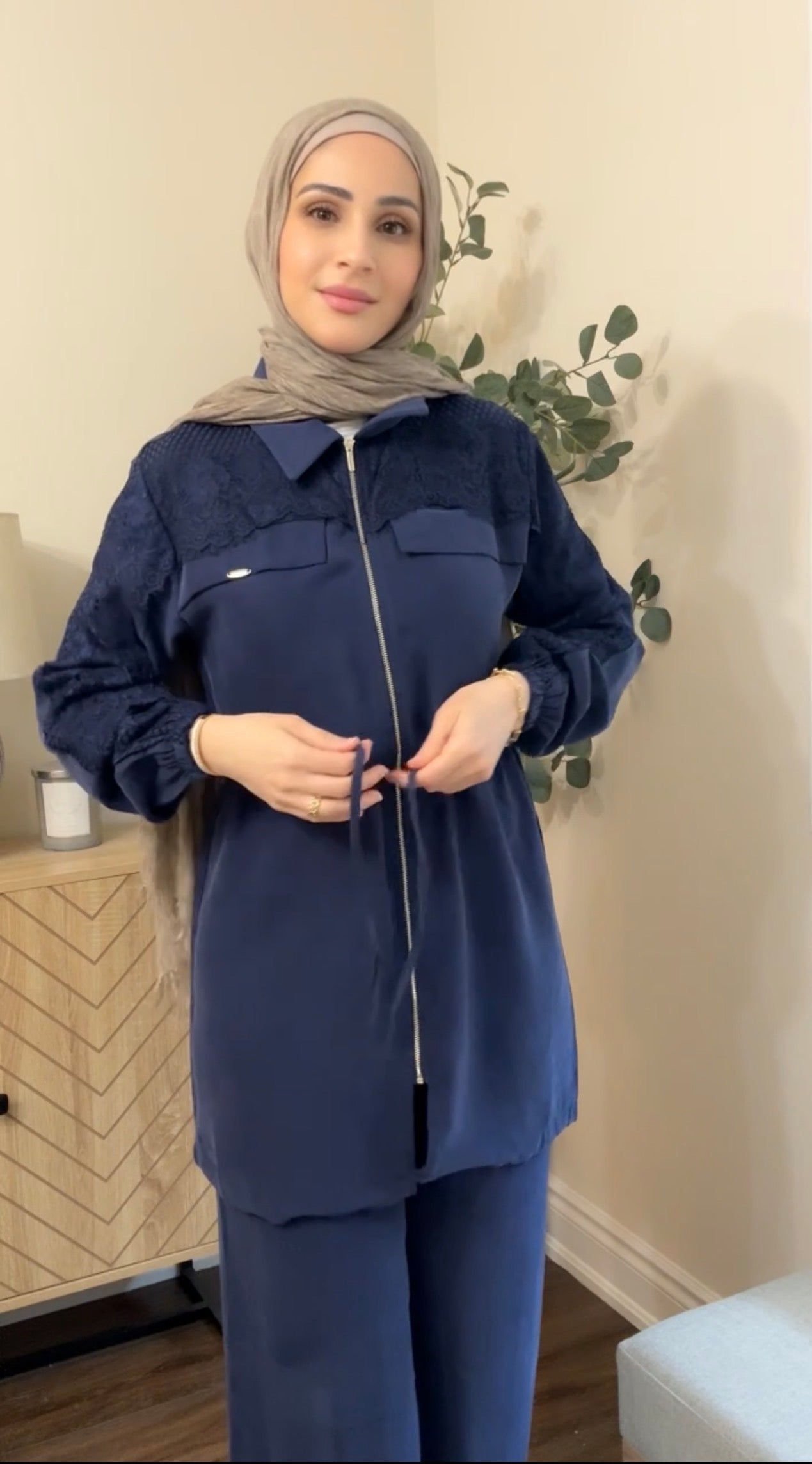Lace Tencel Royal Casual Set - Navy Blue