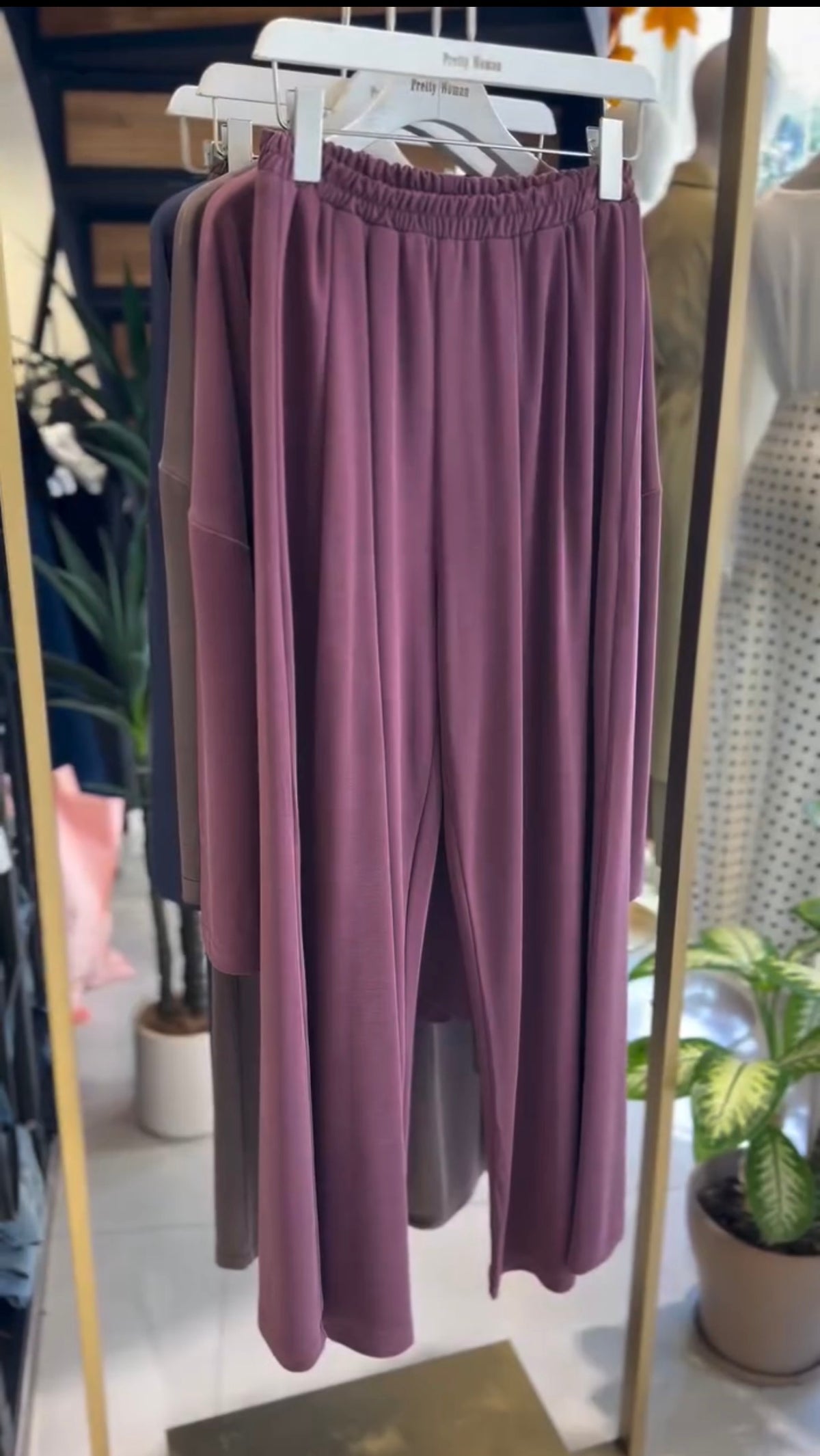 Soft Oysho Gathered Tunic & Pant Set - Plum