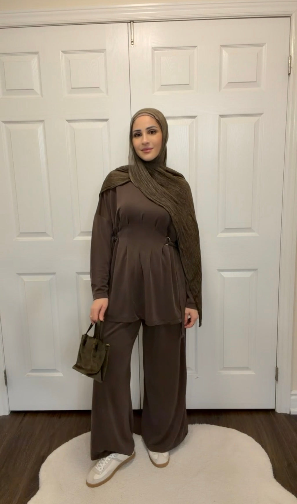 Soft Oysho Gathered Tunic & Pant Set - Brown